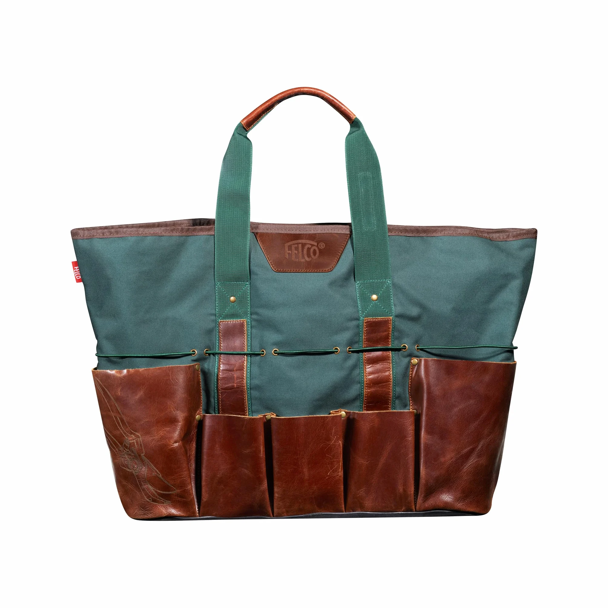 FELCO 481 Borsa Multiuso da Giardino, Tela Idrorepellente, Tasche in Pelle di Bufalo Cerata, Fondo in Pelle Nera, Cinghie Elastiche Dori, 500mm, Design Lifestyle e Pratico