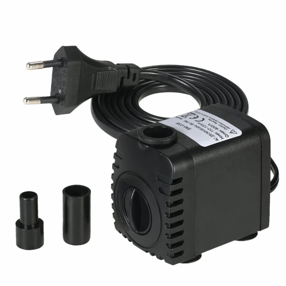 Decdeal Pompa acqua sommergibile, 600 l/h 8 W, pompa acqua acquario ultra silenziosa con 4 piedi di ventose per fontane pesce serbatoio idroponico Systems con 2 ugelli