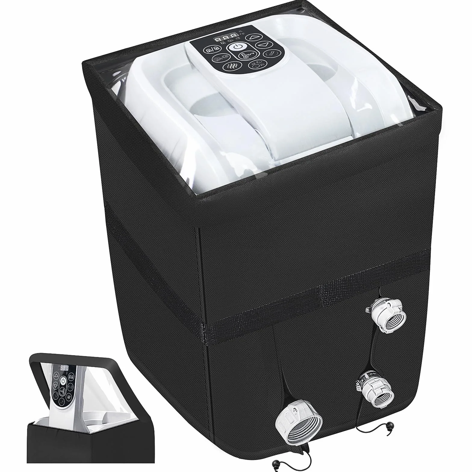 TOHONFOO Copertura gonfiabile resistente per pompa idromassaggio con apertura a cerniera e finestra superiore in PVC trasparente per più pompe termali (colore nero, solo copertura)