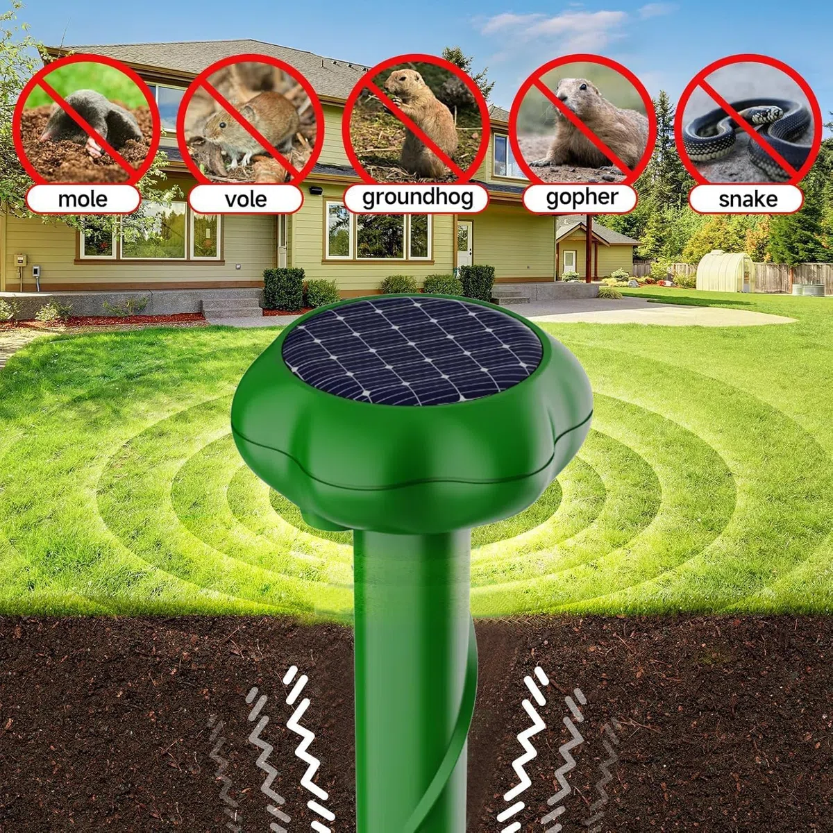 Scaccia Ultrasuoni Solare, Repellente Ultrasuoni Solare con Impermeabile, Impermeabile IP66 per Giardino, Cortile e Fattoria, Repellente per Talpe