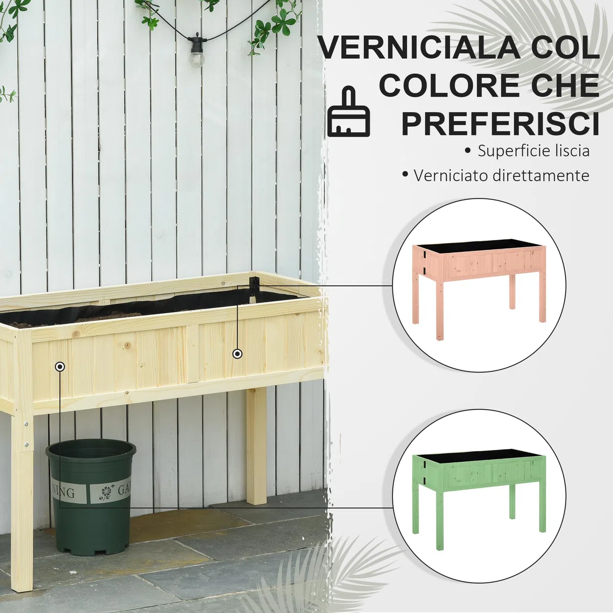 Outsunny Letto per Orto Rialzato Pieghevole, Fioriera da Esterno Rialzata in Abete con 4 Fori di Drenaggio, per Giardino Terrazza Balcone, 115x56x76 cm, Color Legno