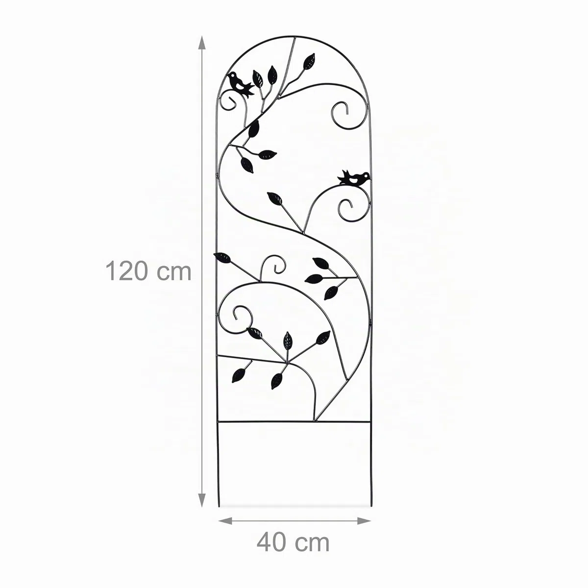 Relaxdays Grigliato da Giardino con Uccellini, in Metallo, per Piante Rampicanti, 120x40 cm, Colore Nero