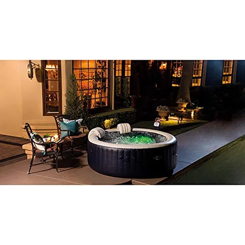 Intex Pure Spa - Vasca idromassaggio da esterno con 77 bolle, Ø 196 x 71 cm, sistema anticalcare da 10 W, vinile laminato, fino a 4 persone