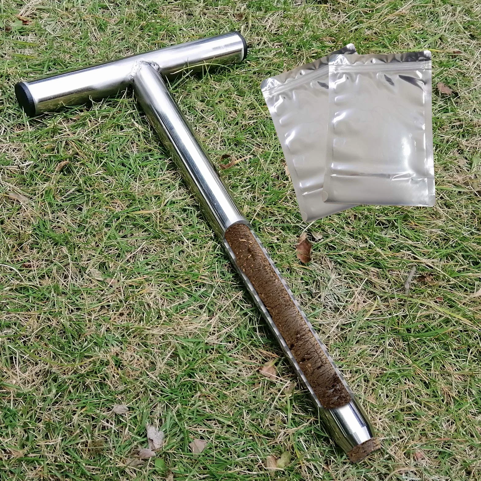 SurmountWay - Sonda campionatore per suolo da 30 cm con 2 sacchetti riutilizzabili per campioni, in acciaio inox, con manico a T, piante per la cura del terreno, giardino e prato agricolo