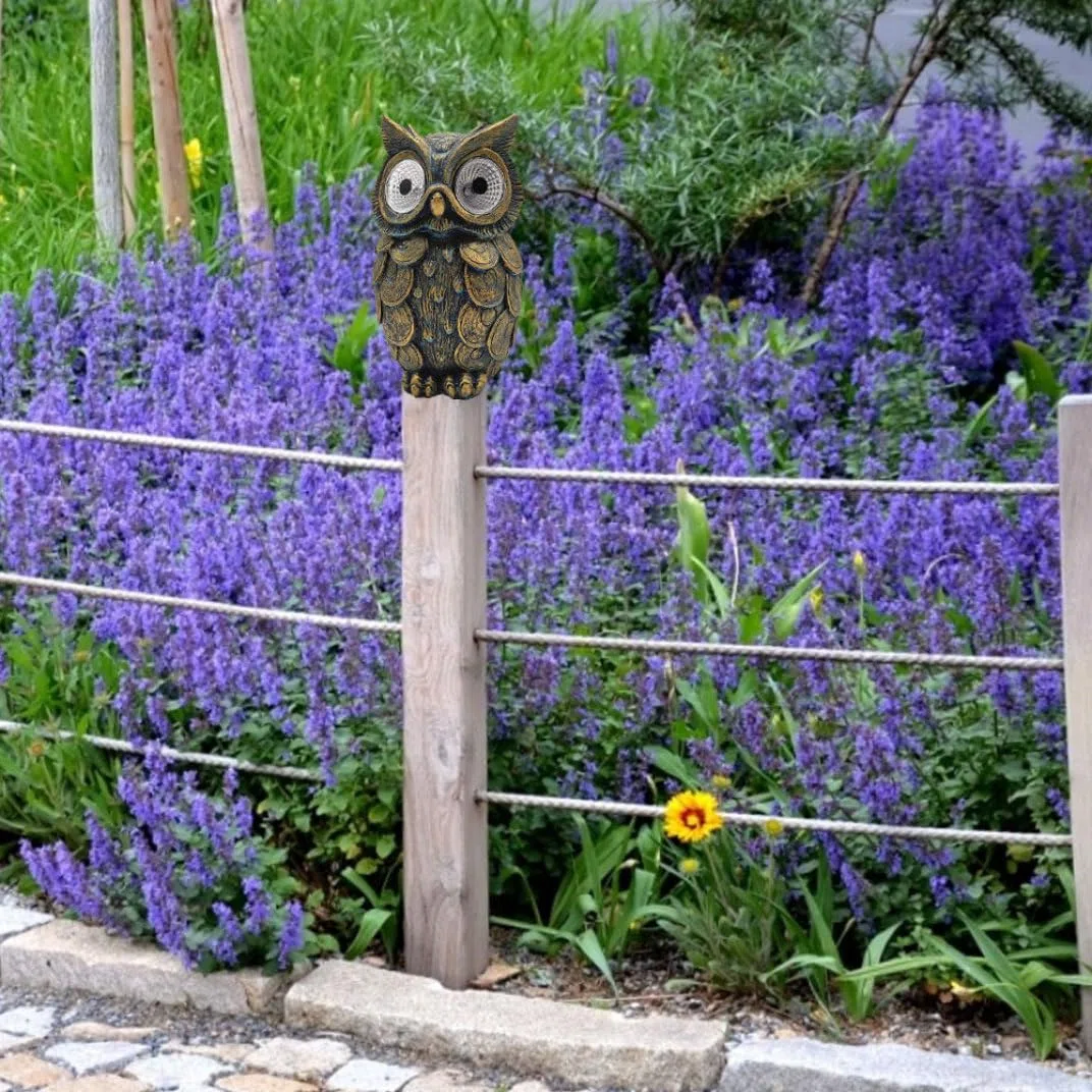 Statua da giardino solare, scultura di gufo in resina impermeabile con luci a LED - Ornamento decorativo per prato da giardino esterno