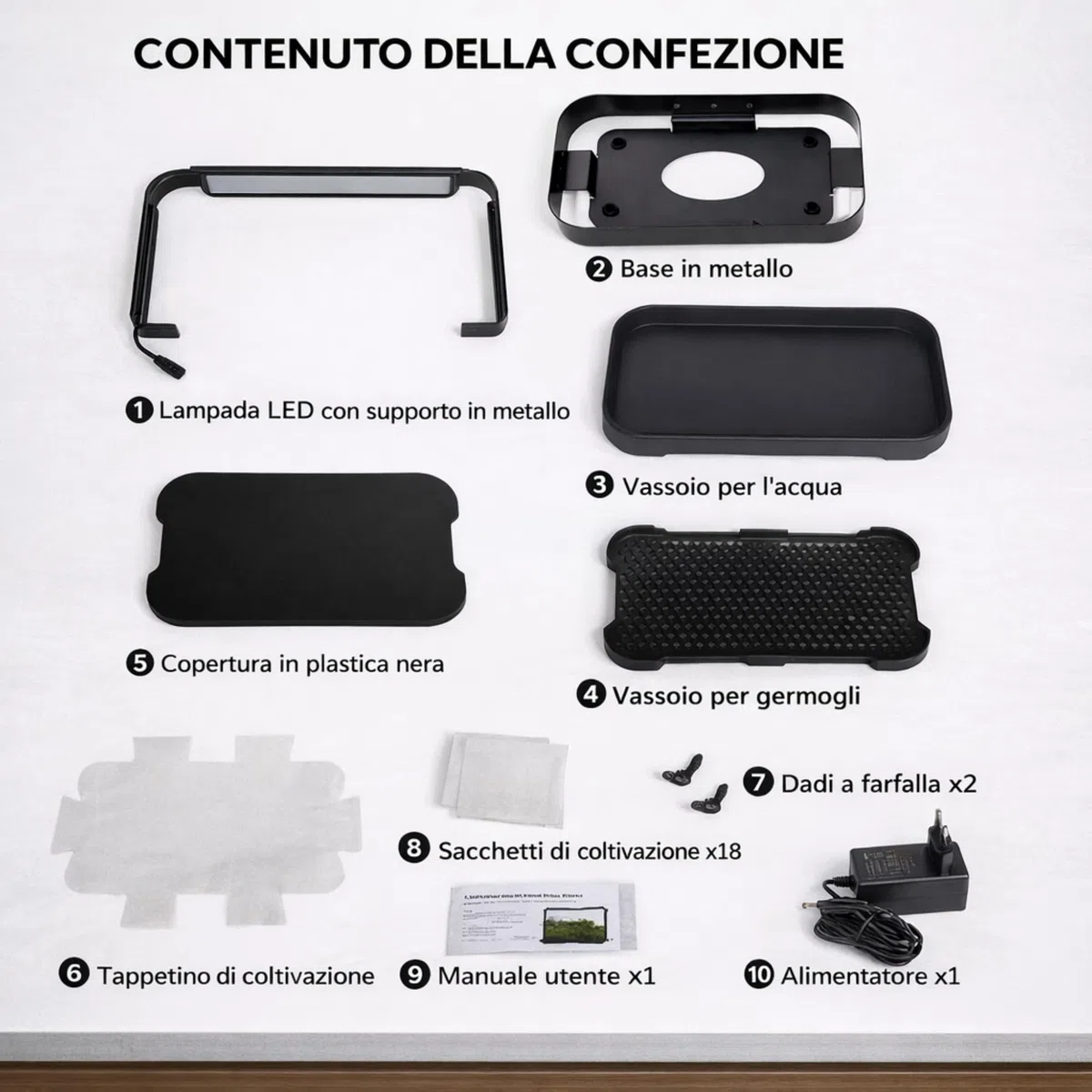 Idroponica Microgreen Indoor con Luce LED Automatica 12h per La CRESCITA OMOGENEA - Kit Idroponico Auto Irrigante con Sacchi Biodegradabili - Mini Serra Compatto per Casa - Capacità 1kg
