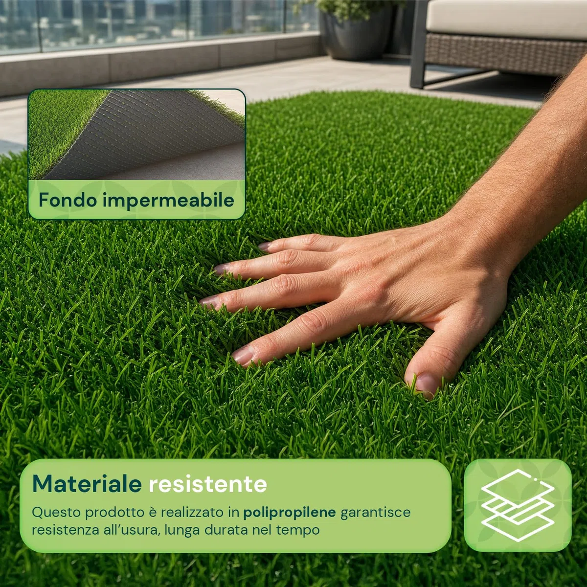 Prato Sintetico 1x3 m Effetto Erba Naturale - Tappeto Erba Artificiale Drenante per Giardino, Balcone e Terrazzo, Manto Erboso Calpestabile Resistente UV, Alta Densità e Morbido (1x3m)