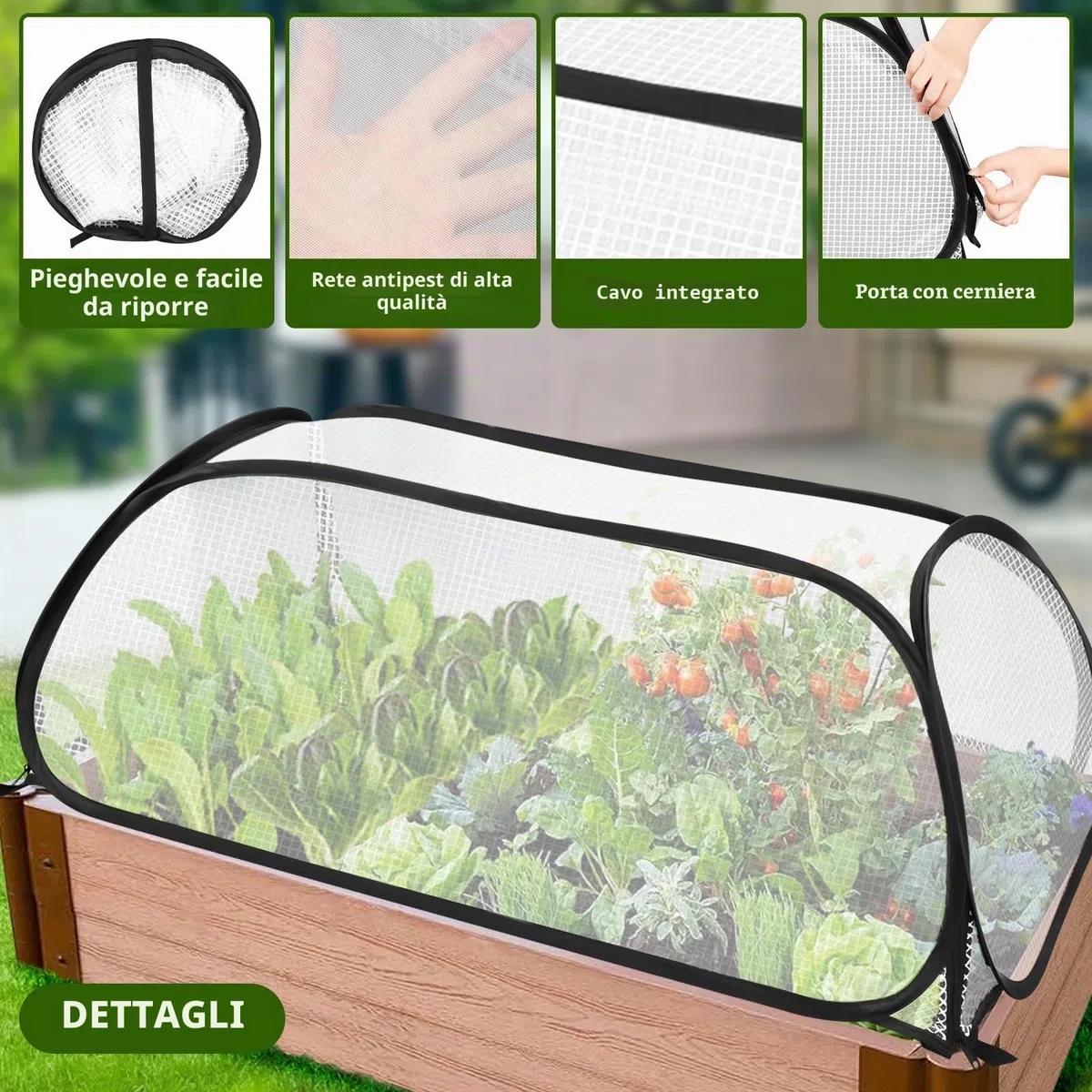 Piccola Serra per Verdure, 114x56x41CM, Freddi per Pomodori e Verdure, Mini Serra Pop-Up, Serra da Giardino in Acciaio e Plastica per Aiuole, Verdura, Fiori, Frutta, Giardino