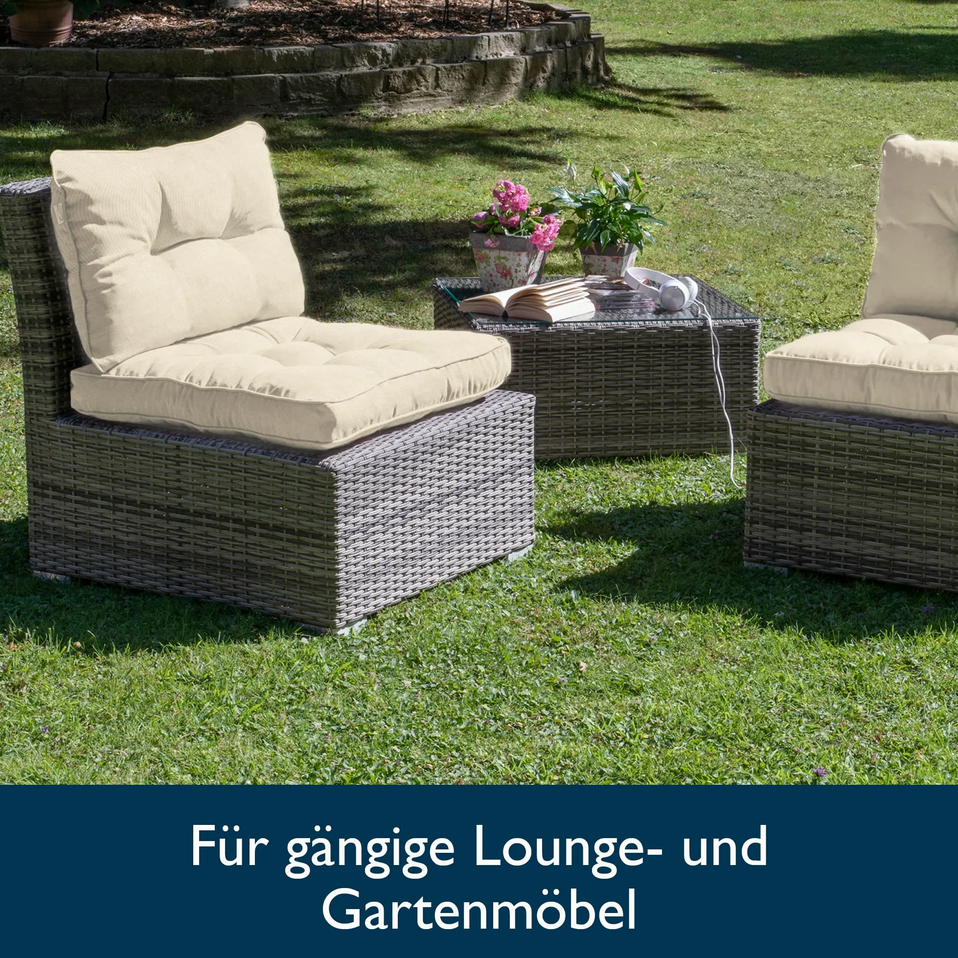 Beautissu Set di Lounge Cuscini per Sedie da Esterno Seduta 50x50 cm & Cuscino Schienale 50x40 cm – Comoda Seduta per Mobili e Arredamento Cuscini Sedie da Giardino Rattan – Natura