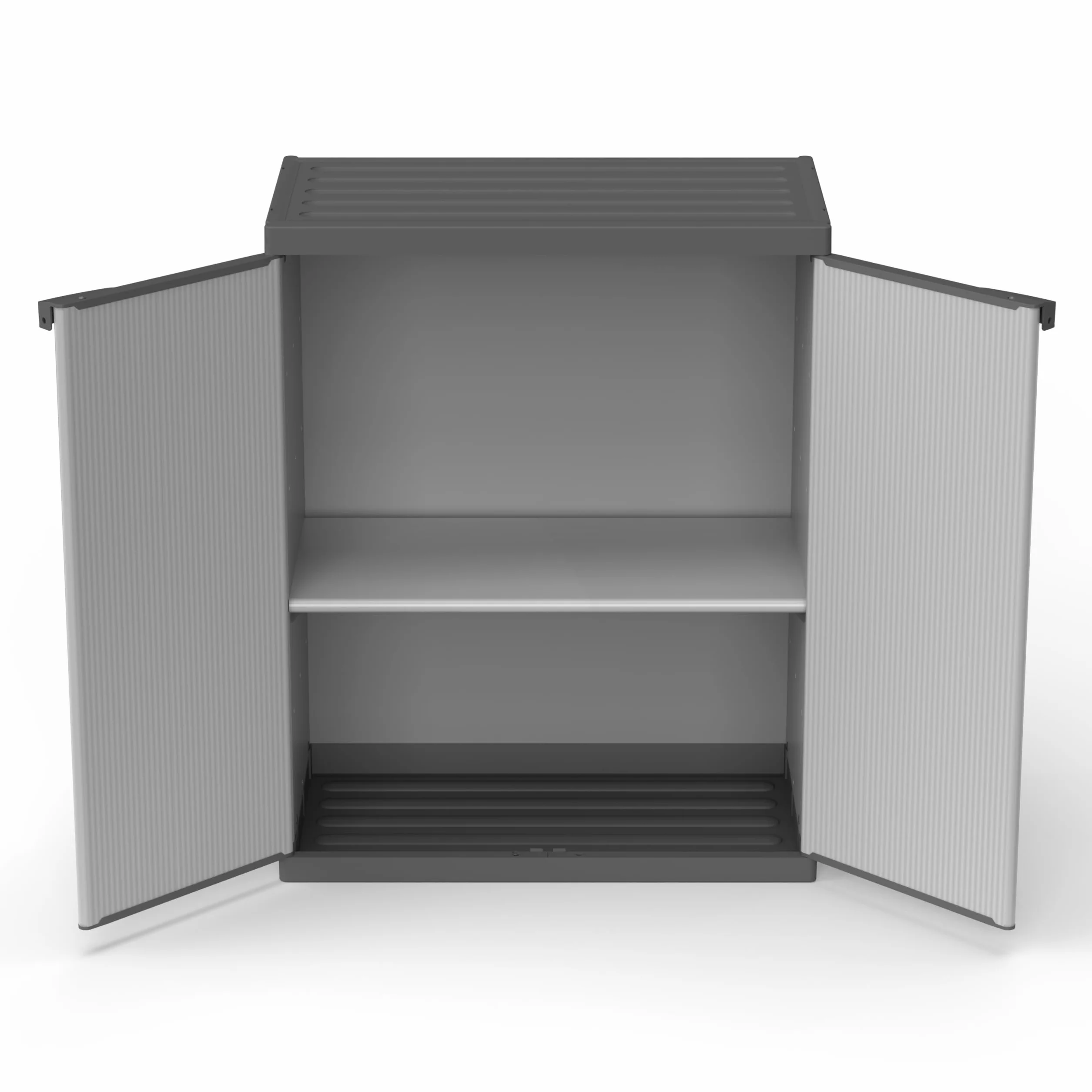 Mongardi: Armadietto in resina di PVC e PP, 2 Ante, 1 Ripiano, Facile da Montare, Modular System, Resistente, Adatto ad ambienti Interni ed Esterni, 68L x 40P x 85H cm, Grigio e Nero