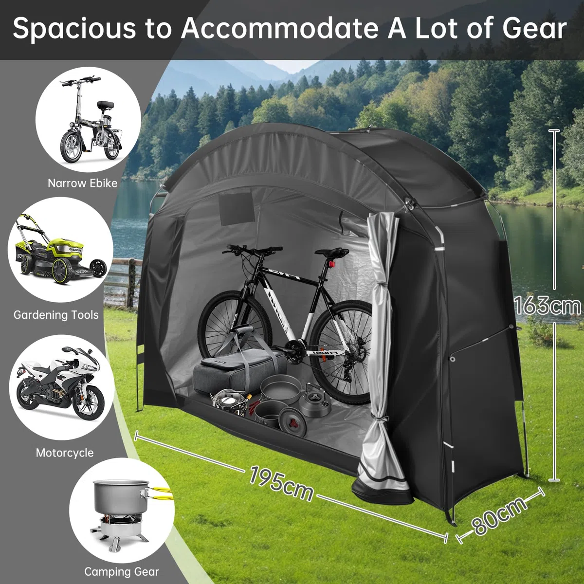 Telo di copertura per 2 biciclette, resistente alle intemperie, per bicicletta, garage, per esterni, 210D, Oxford, tenda da giardino, per moto, attrezzi da giardino, giocattoli, tosaerba