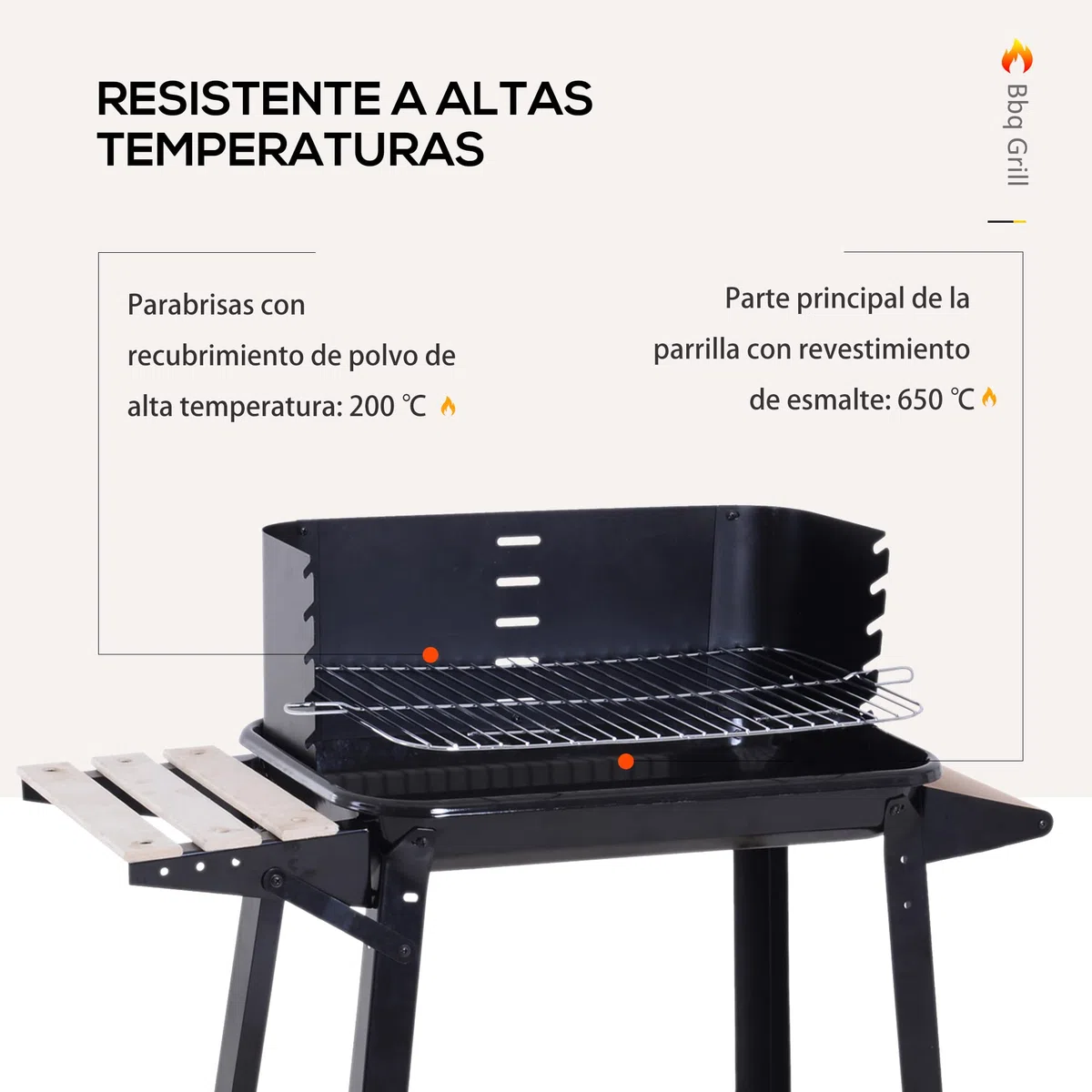 Outsunny Griglia a Carbone Barbecue BBQ Carrello Grill per Picnic con Ruote da Balcone Giardino in Ferro e Legno 83 × 37 × 87 cm Nero