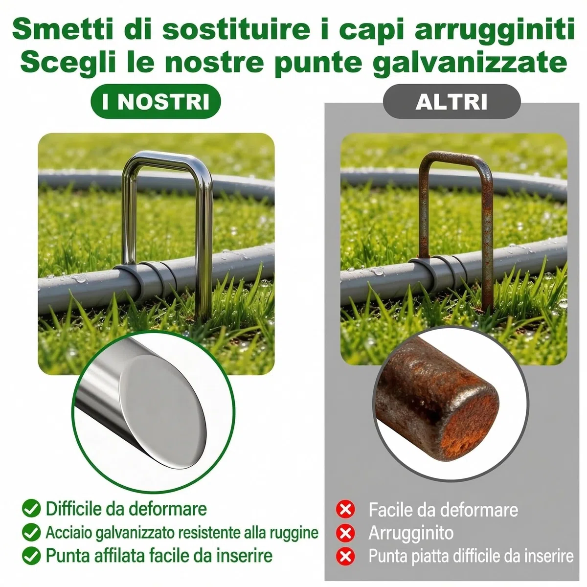 Amagabeli - Confezione da 500 picchetti da giardino da 15,2 cm, zincati, con membrana per il controllo delle erbacce, diametro di 3 mm, resistenti, per erba artificiale, barriera in tessuto