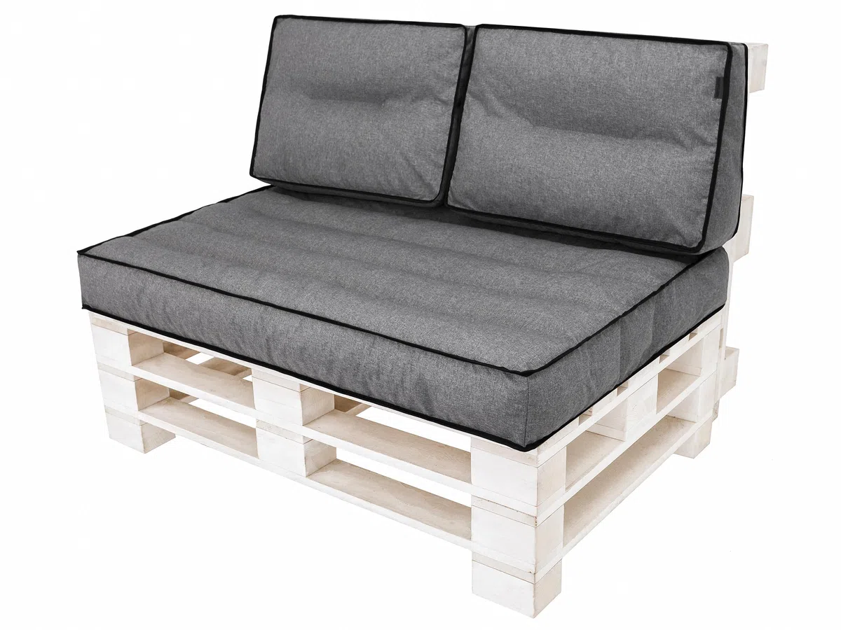 Set di cuscini per pallet, 1 + 2, da giardino, per attività all'aperto, per il tempo libero, cuscino decorativo, da combinare, imbottitura, 60 x 40 cm + 120 x 82 cm, grafite
