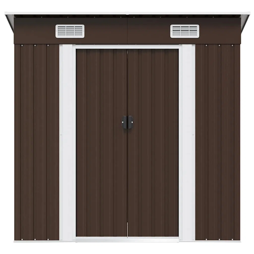 vidaXL Capanno per Attrezzi da Giardino Ventilato Ingresso a Scorrimento Robusto Casetta da Esterno Magazzino Marrone 194x121x181 cm in Acciaio