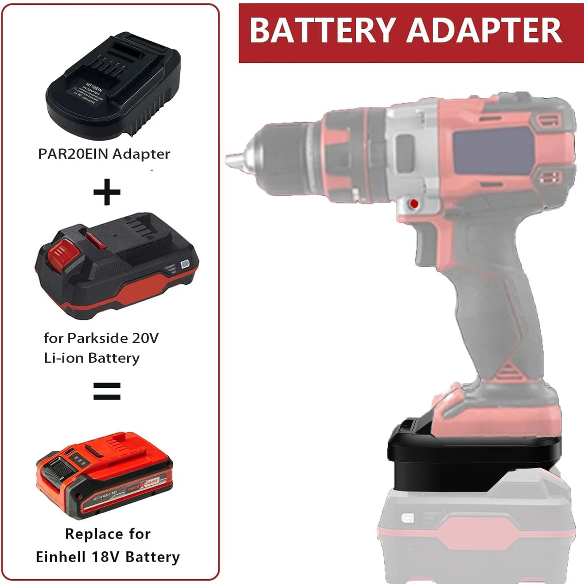 TPDL Adattatore batteria per Parkside a Einhell Power Tool, convertitore adattatore batteria per Parkside XTEAM Series 20 V Pap 20 B1 B3 A1 per Einhell PXC 18 V Li-Ion Power Tool