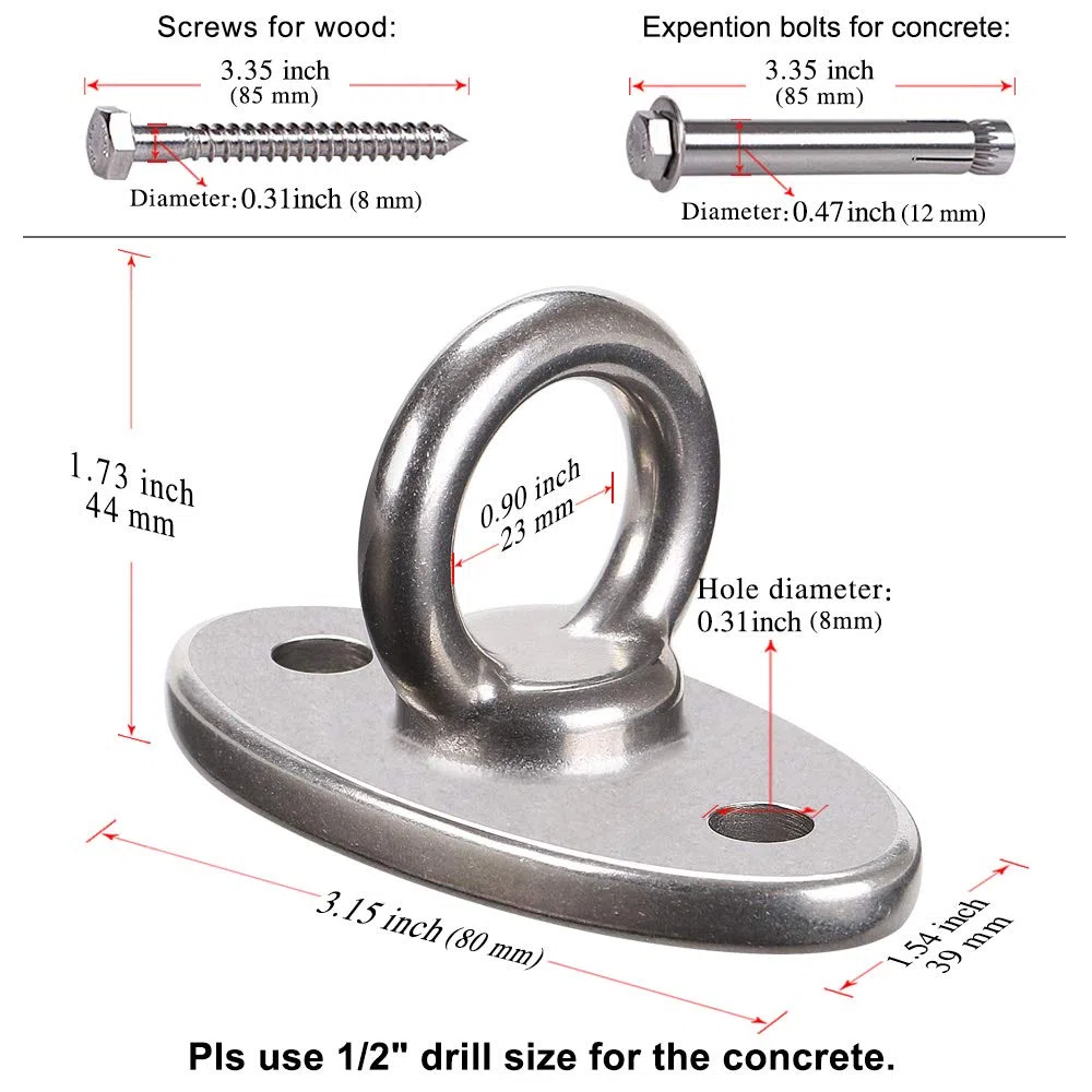 BeneLabel Gancio per Soffitto Legno/Cemento Gancio Amaca Altalena Appeso Hardware Vite Bullone Metallo Ovale Staffa Set per Interni all'aperto Parco Giochi Sedia Corda Punzonatura Borse, 2800lbs