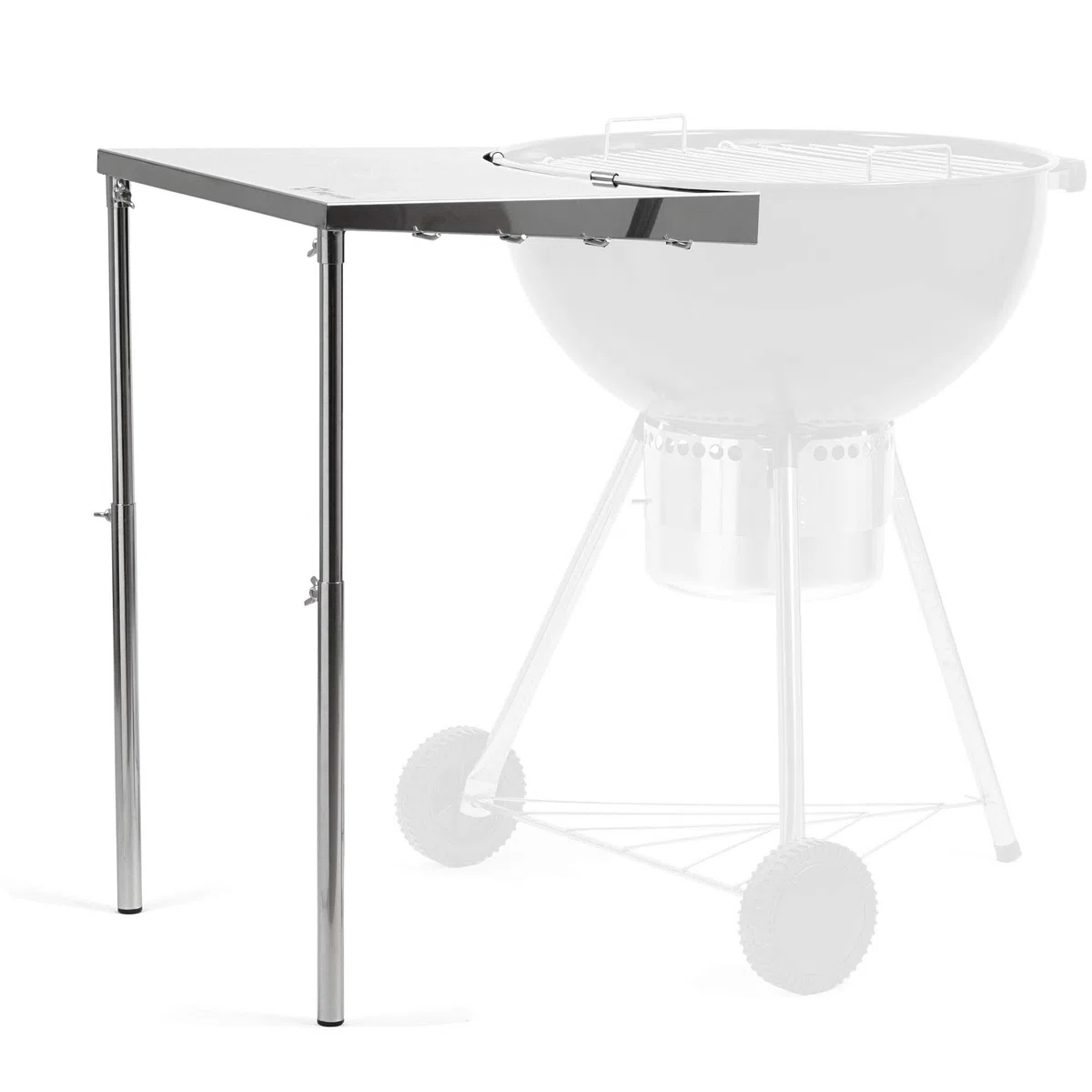 BBQ-TORO Tavolino di supporto in acciaio inox per grill ovali da 57 cm di diametro | 55 x 51 x 47-74 cm | Tavolino laterale regolabile in altezza per barbecue a sfera con 4 ganci per le posate