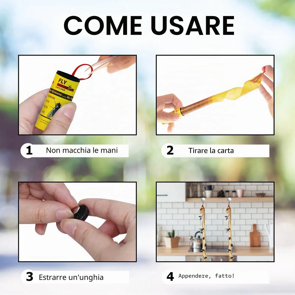 Carta moschicida adesiva, per uso interno o serra, confezione da 16
