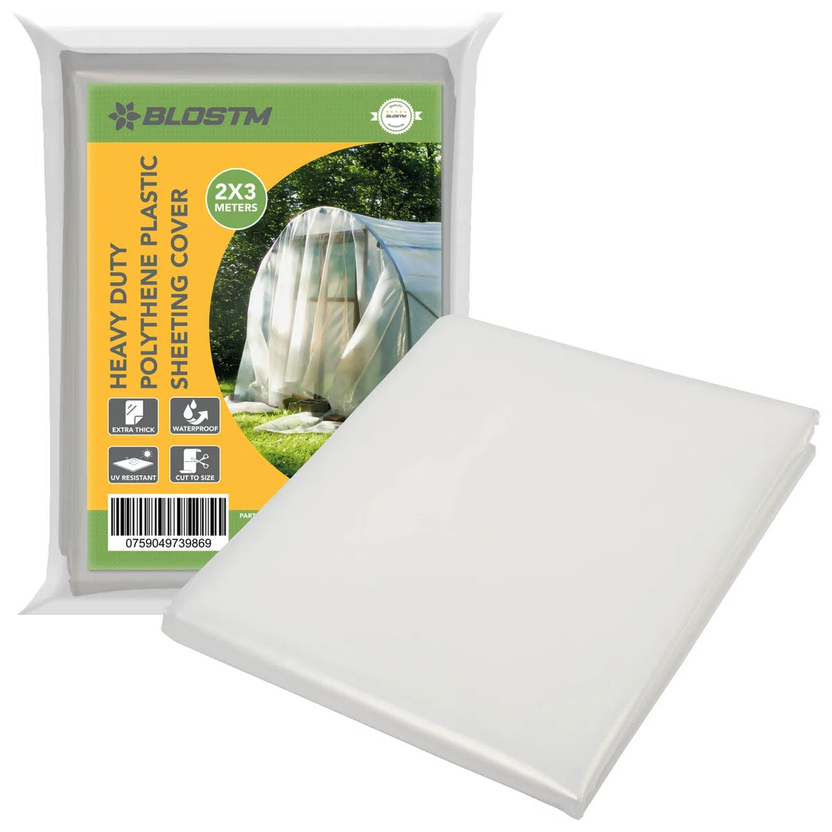 BLOSTM Fogli di Polietilene Per Impieghi Gravosi 2m X 3m Fogli di Plastica Spessa Per L'isolamento del Giardinaggio e la Protezione Dalle Macerie di Edifici - 1000g (250 micron)