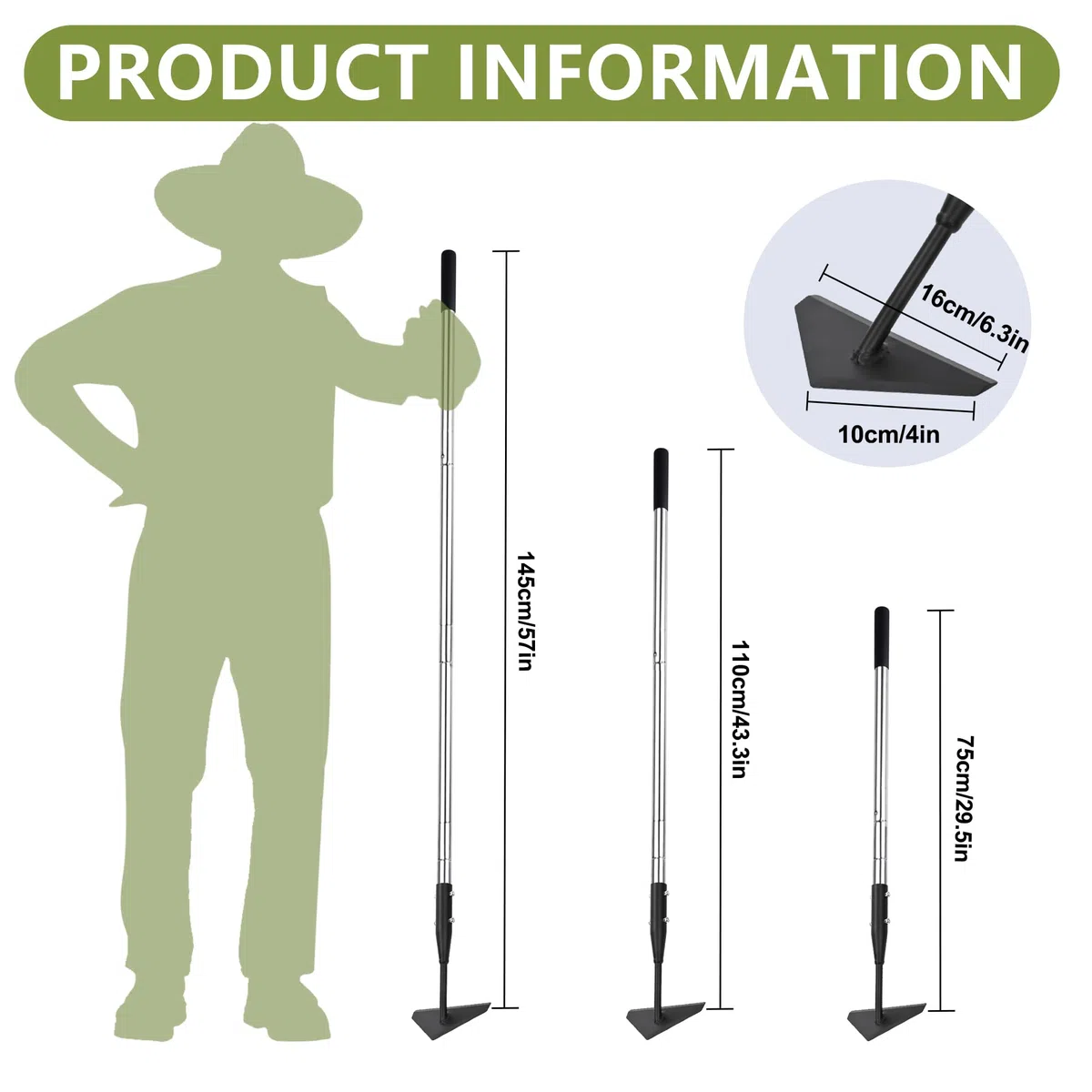 BARAYSTUS Triangle Garden Hoe, Carbon Steel Weed Remover Edger Lawn Tool with Stainless Steel Long Handle, Weed Puller Long Handle Hoe for Digging Weeding Hoeing Loosing Soil