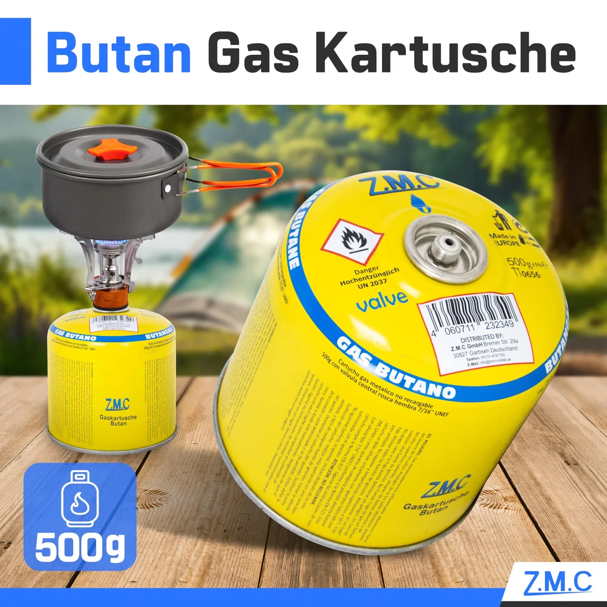 Z.M.C 5 cartucce di gas butano da 500 g, gas propano/butano 990 ml, cartuccia gas EN417, attacco filettato europeo, cartuccia a vite per bruciatori di erbacce, bomboletta di gas universale con valvola