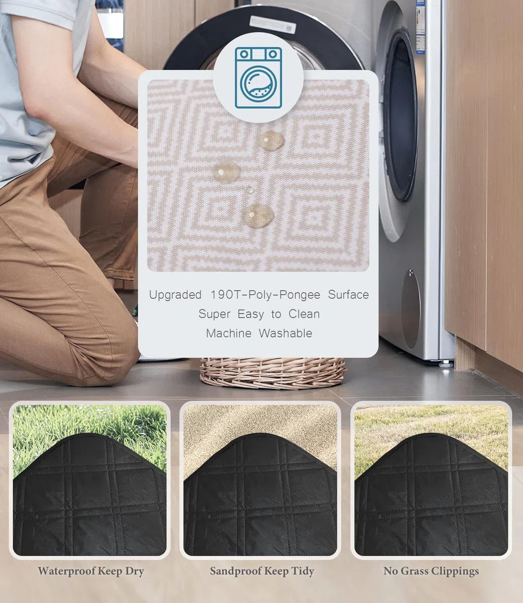 DEWUR Coperta da picnic, impermeabile, lavabile, coperta da spiaggia, senza sabbia, XXL, telo da spiaggia, isolante, con fondo impermeabile (Khaki, 200 x 200 cm)