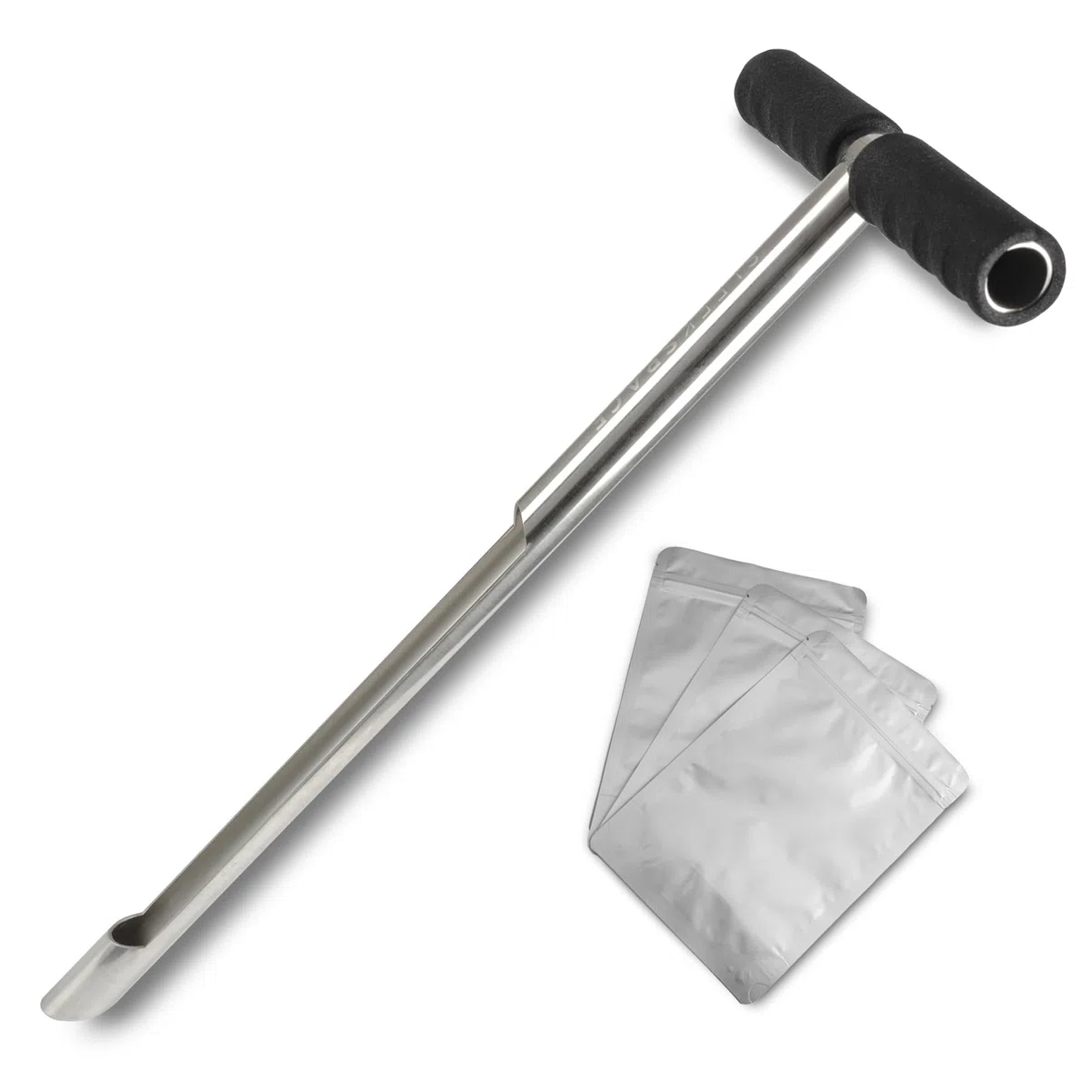 Sonda per Terreni Sleekspace con Piccoli Sacchetti per Trasporto di Campioni di Terra. Asta della Sonda di Campionatura da 20". Design della Sonda per Terreni con Brevetto Depositato