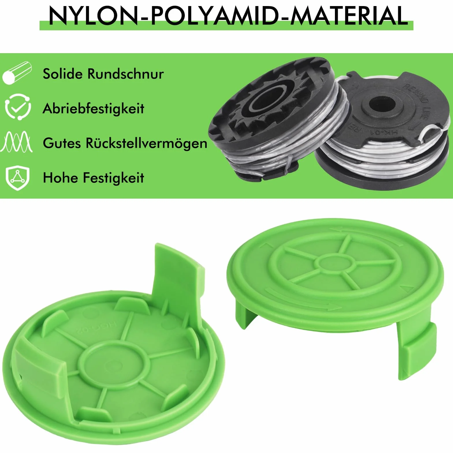 Bobina di filo da 8,3 m e 1,65 mm, compatibile con decespugliatore cordless Greenworks 40V G40LT/ G40LTK2/ G40LTK2x / 2101507/2101507UA/2101507UC (6 bobine + 2 coperture bobina)