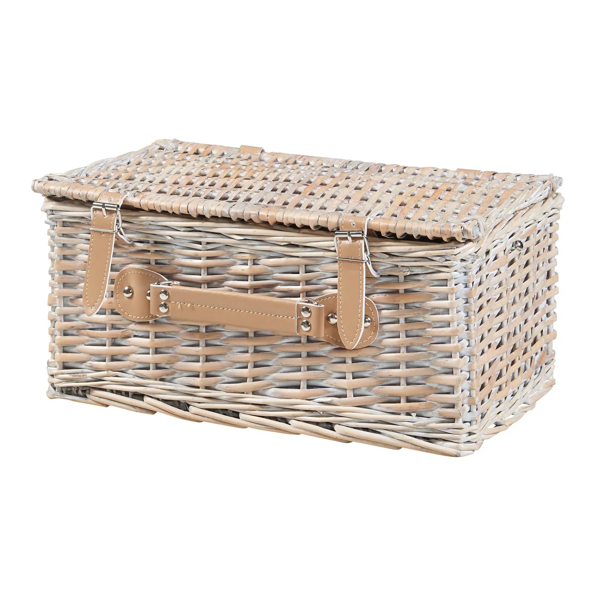casa.pro Cestino da Picnic per 4 Persone Valigia in Rami di Salice Set da Picnic Incluso Piatti Posate Bicchieri Cavatappi Tessuto a Righe Bianco/Blu 40 x 28 x 20 cm
