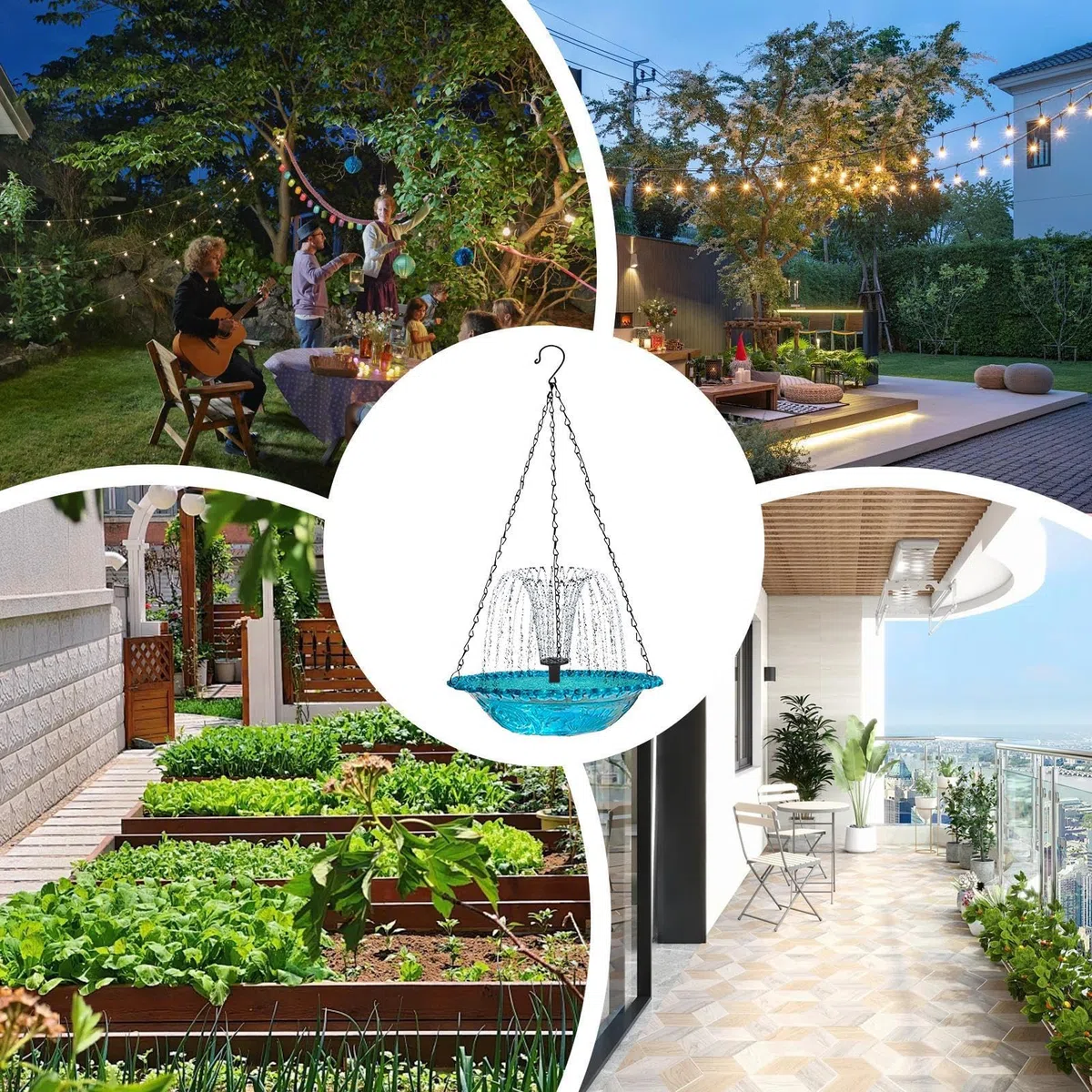 Vasca da Bagno per Uccelli con Fontana Solare | Fontana Solare con Pompa per Animali,Alimentatore per Uccelli con e Abbeveratoio,per Terrazzi, Cortili, Recinzioni, Balconi, Colonne