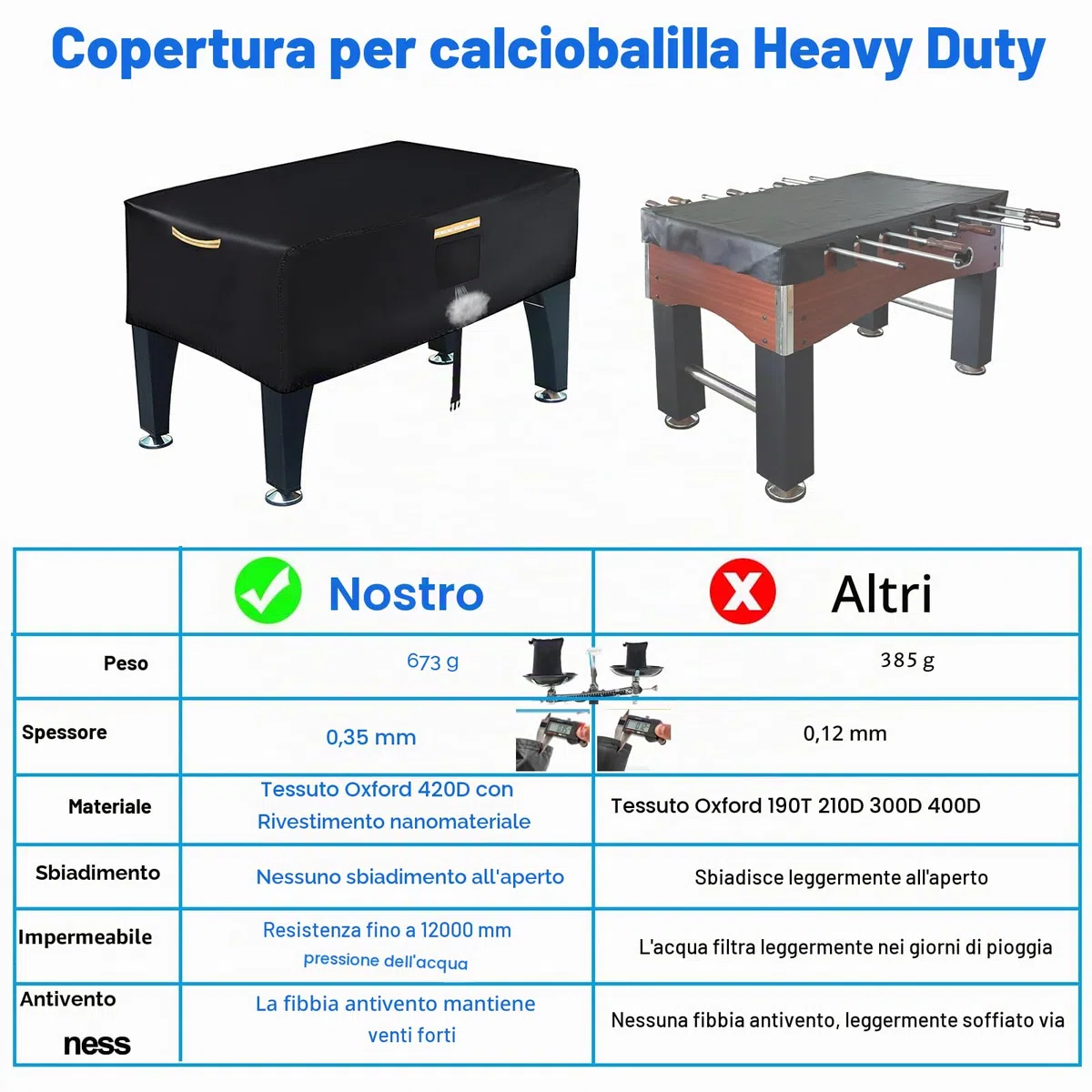 Copertura per tavolo da calcio 420D Oxford, impermeabile, copertura universale da calcio per esterni, con strisce impermeabili, aperture di ventilazione e 4 maniglie a strisce riflettenti