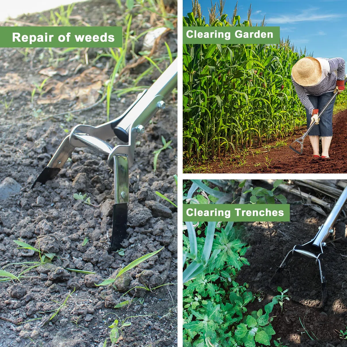 BARAYSTUS Zappe da Giardino per diserbo con Manico Lungo, Zappa Hula, Strumento da Giardino con Staffa, in Acciaio Inox, con Manico Lungo Regolabile