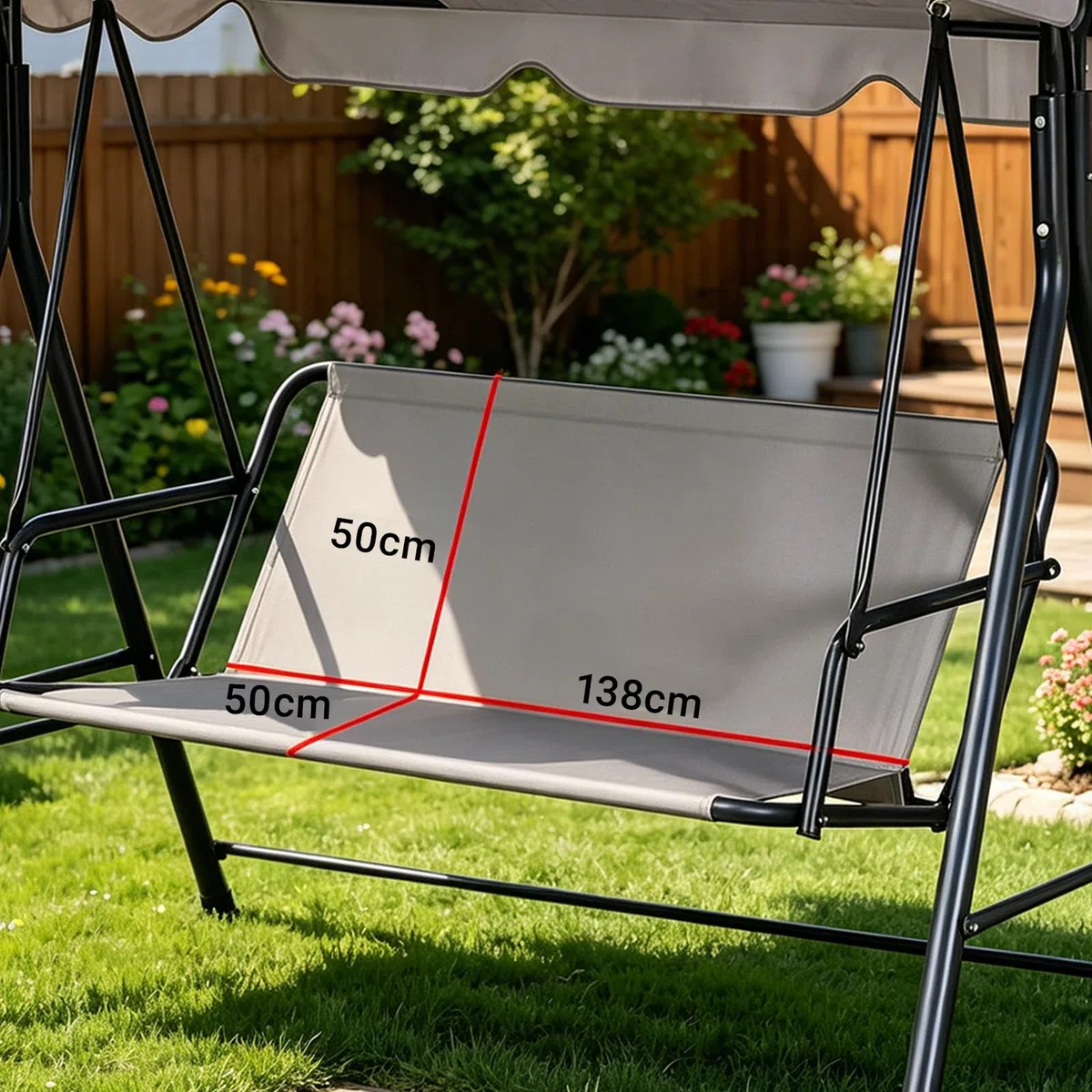 Coprisedile di Ricambio per Dondolo da Giardino, Copriseduta per Dondolo, Coprisedili per Altalena da Giardino, Copertura per Sedia da Giardino, 2 e 3 Posti, Grigio, 138 x 50 x 50 cm