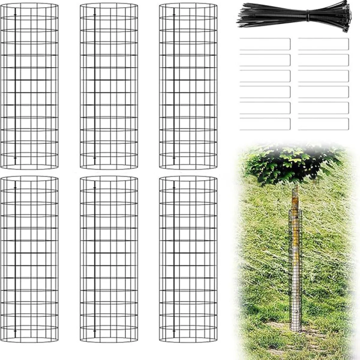 Copertura per tronco di albero in metallo, confezione da 12 protezioni per piante con rete, fascette e chiodi da terra per la protezione degli animali e la sicurezza delle attrezzature da giardino