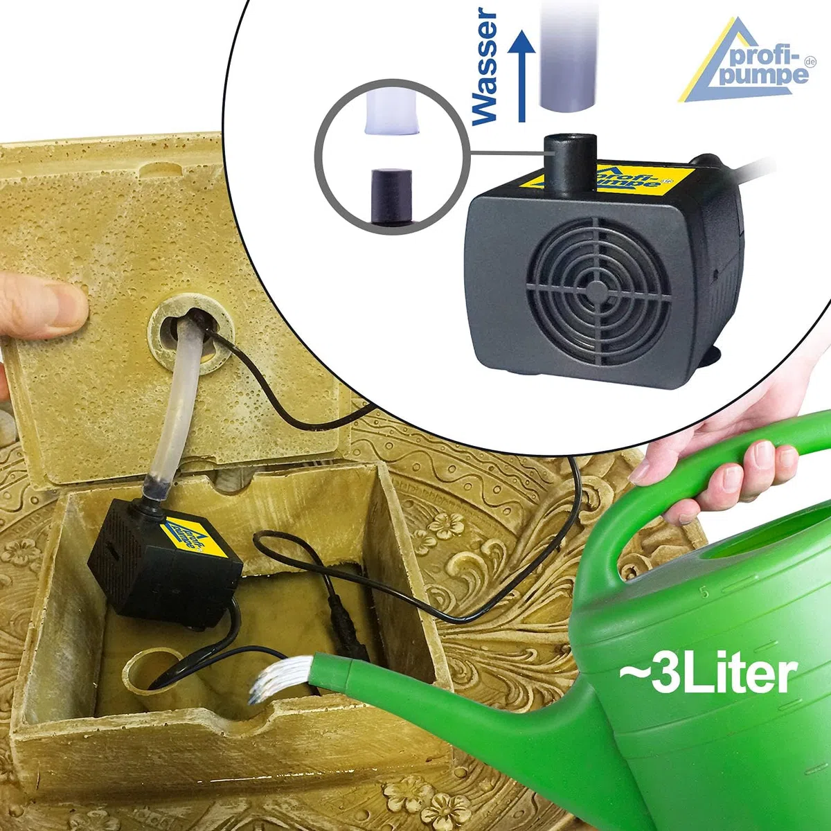 Fontana da giardino a energia solare, fontana ornamentale, fontana con luce LED e batteria agli ioni di litio