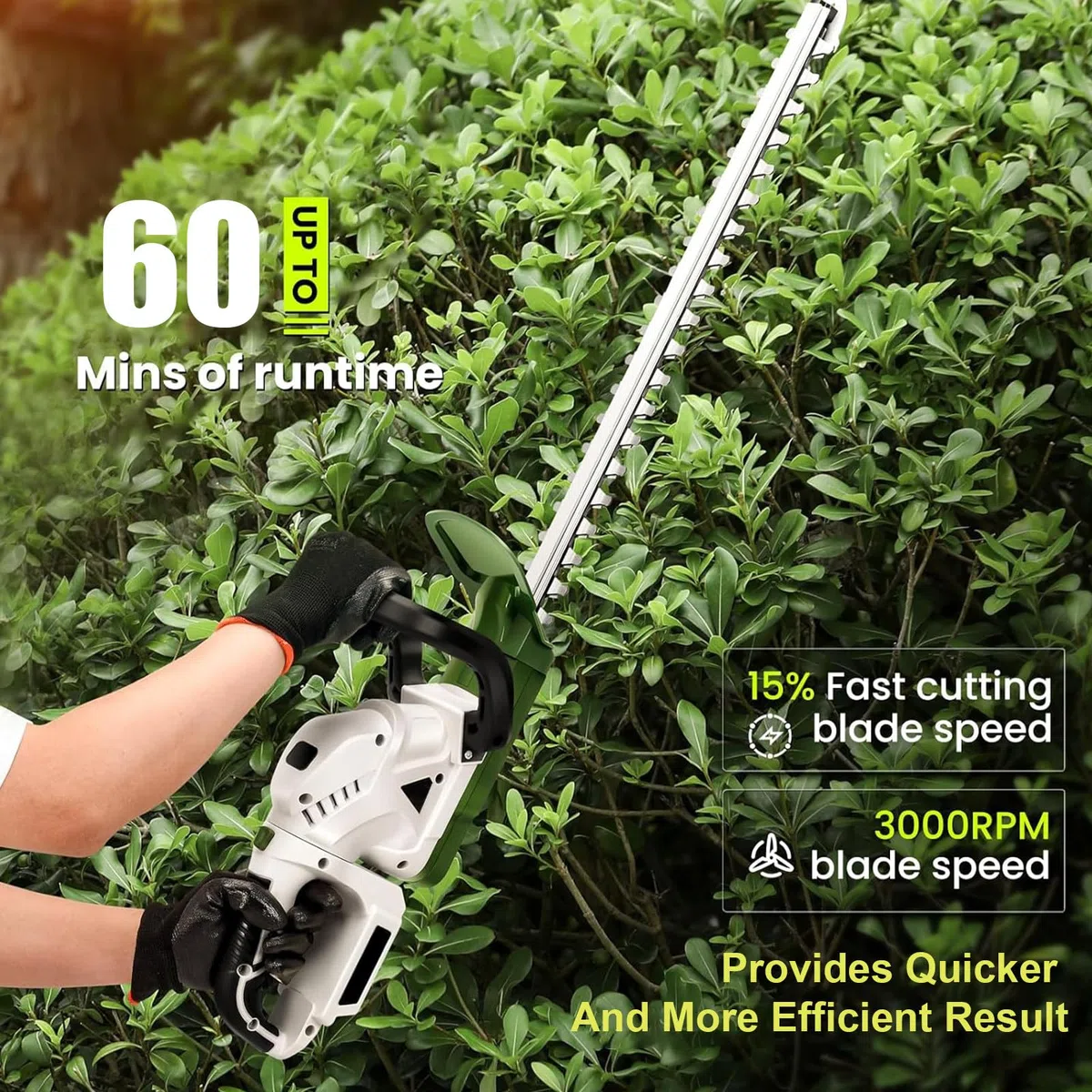 Tagliasiepi senza fili da 200 W, tagliaerba elettrico per cespugli con lame a doppia azione, capacità di taglio di 15 mm, 2 batterie da 2600 mAh, tagliasiepi per giardinieri
