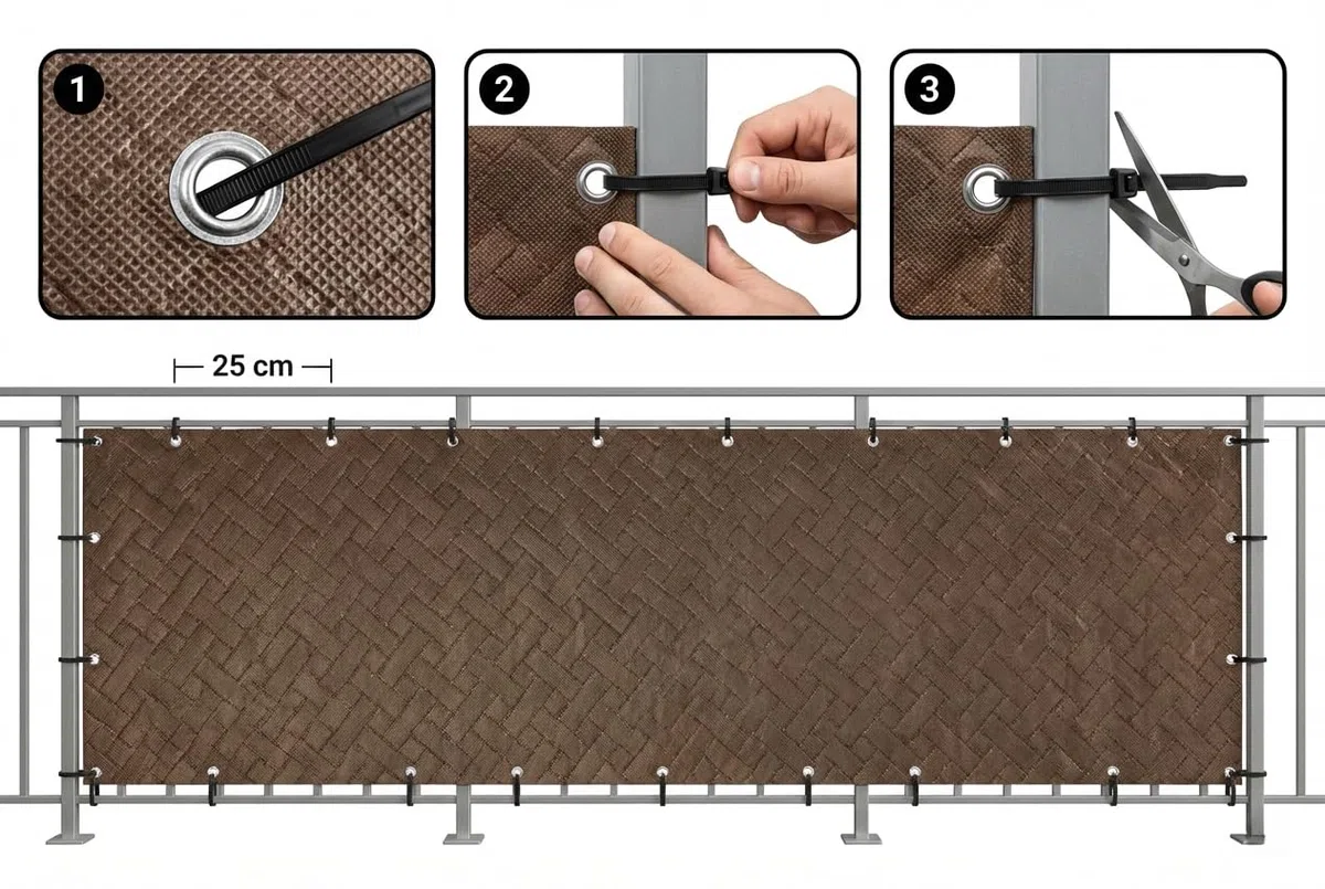 COVER IT Frangivista per Balcone Premium 240 g/m² su Misura 70 cm – Frangivista con Trama Goffrata per Balcone, terrazza e ringhiera, Marrone