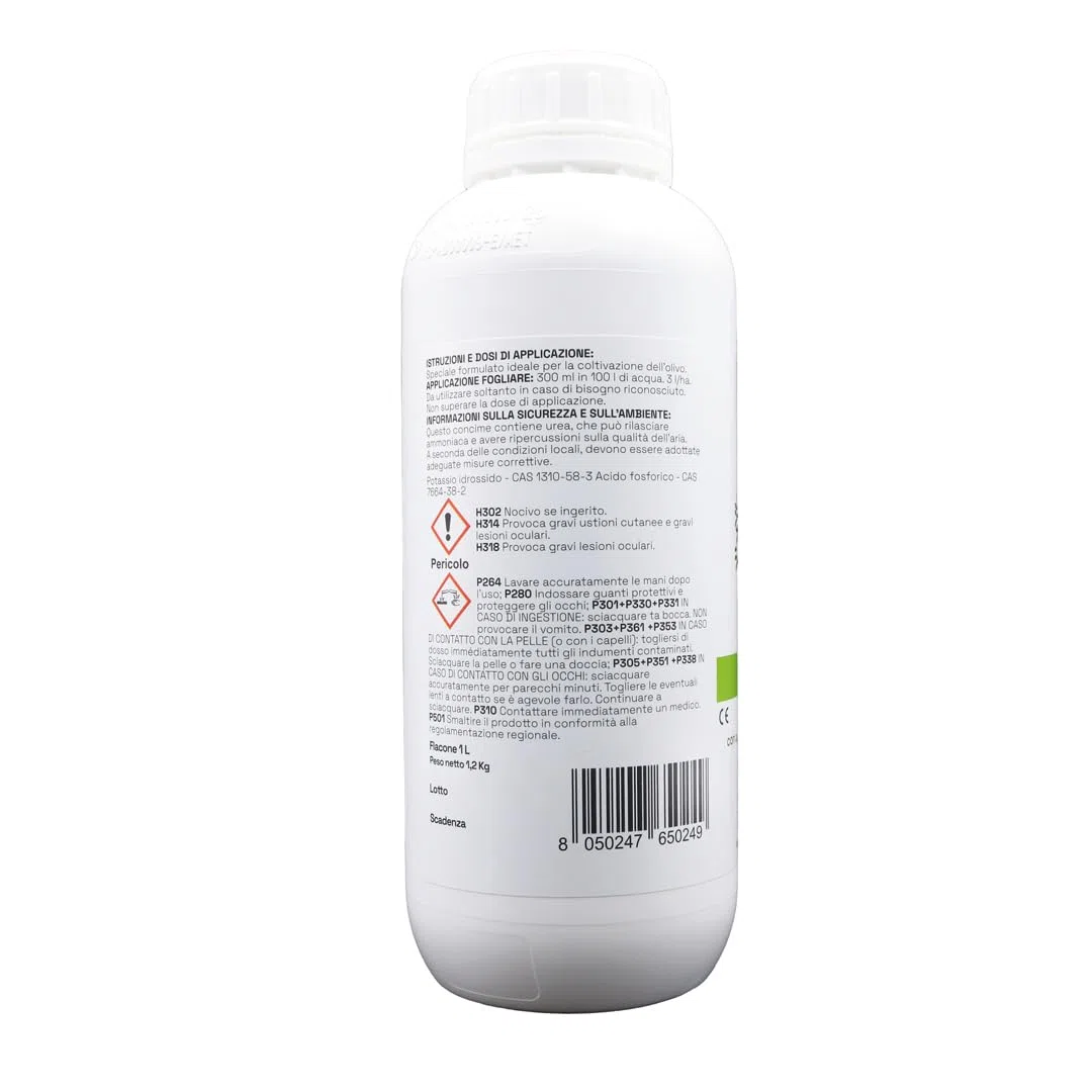 GLOBER Concime Olivo 1 Litro - 1,2 kg Concentrato - Made in Italy - Azoto Fosforo e Potassio Fertilizzante Migliora la Crescita - Fertilizzante Interno ed Esterno - Boro per Ulivo - Nutrienti Olive
