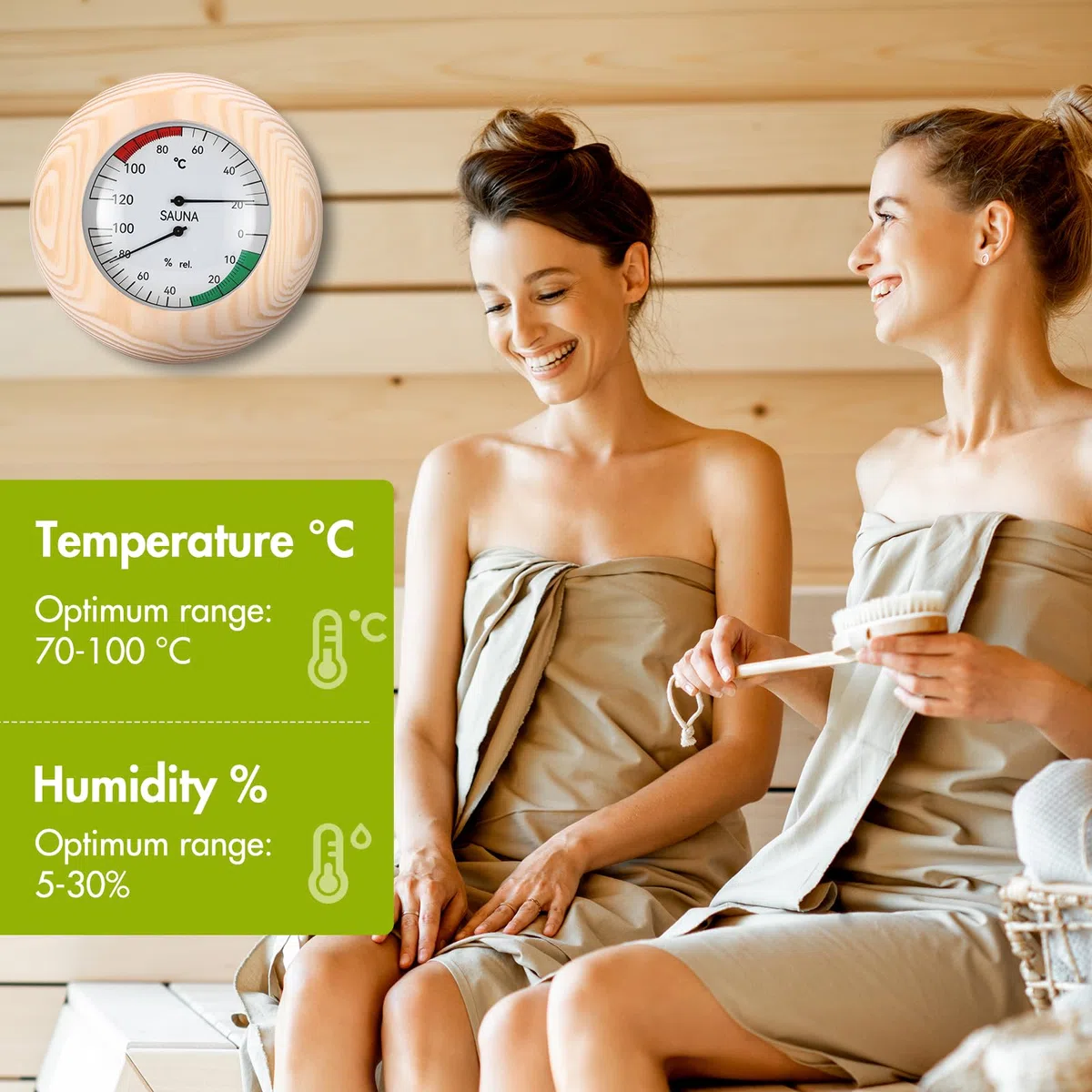 ALLOMN Termometro igrometro per sauna, 2 in 1, in legno, digitale, accurato, per sauna e bagno turco, per officina, scuola, mercato, magazzino, sala sauna