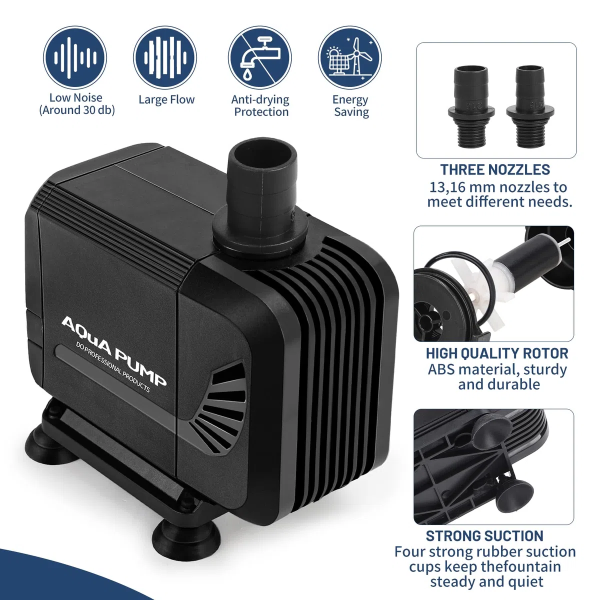 SWAWIS Pompa Acquario Pompa Laghetto 1500L/H 15W Mini Pompa Acqua Ultra-Quiet per Acquario Fontana con 2 Ugello 13mm/16mm