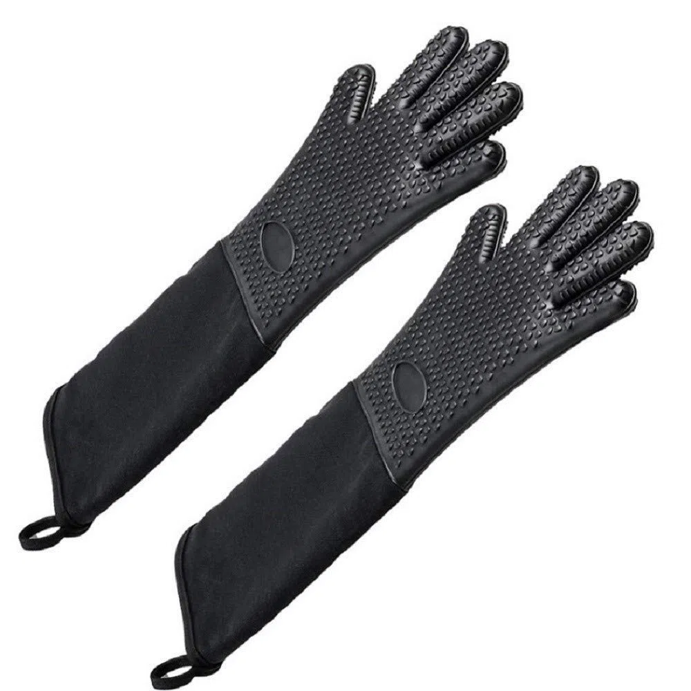 Guanti da forno professionali extra lunghi in silicone con fodera trapuntata, guanti da forno resistenti al calore, guanti da forno resistenti al calore, 1 paio