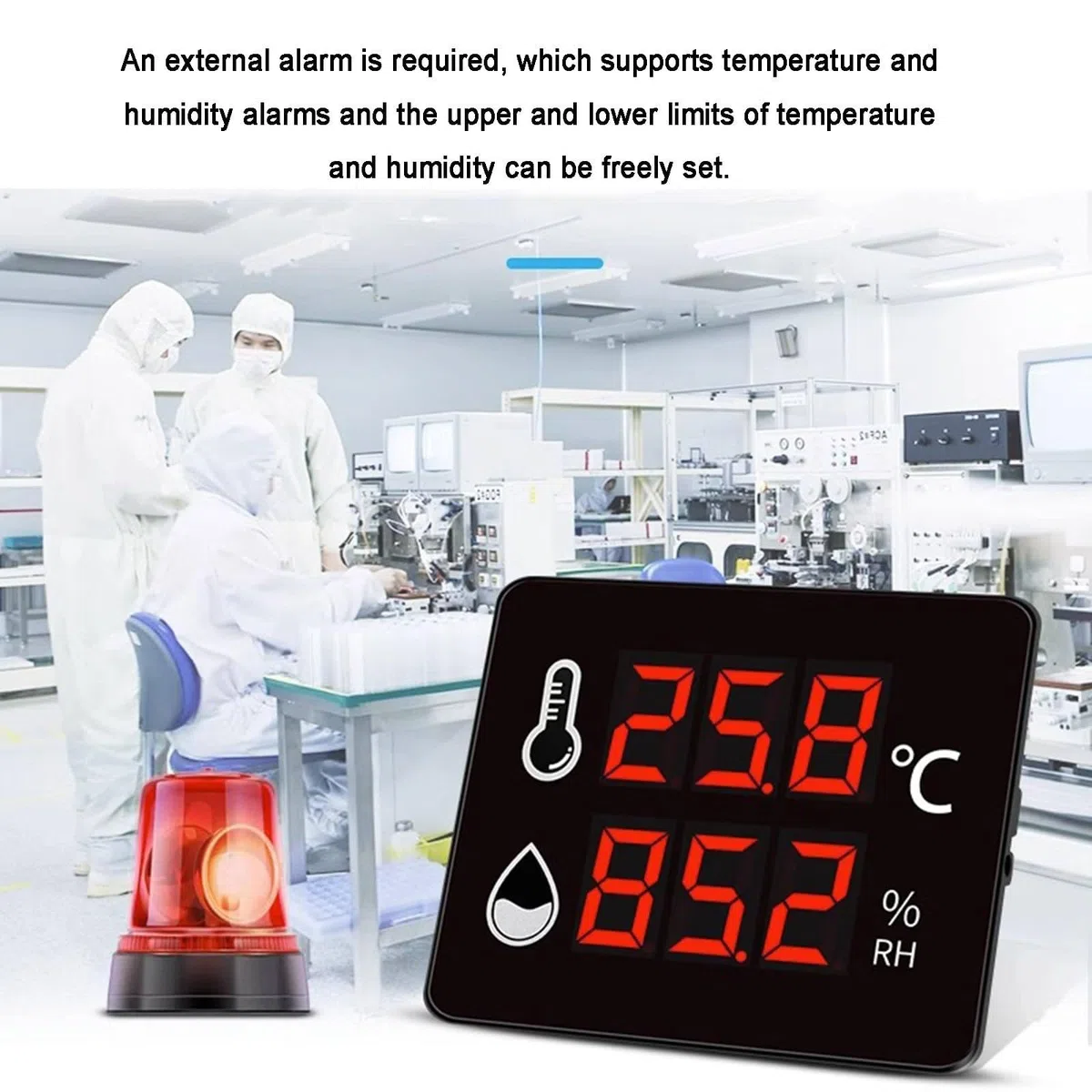 Termometro Digitale, -40-100 ℃ 0-99% di Temperatura e umidità RH, con sensore, Staffa, Display a Grande Schermo a LED ad Alta Definizione, Adatto per Interno, Esterno, Industriale, Serra