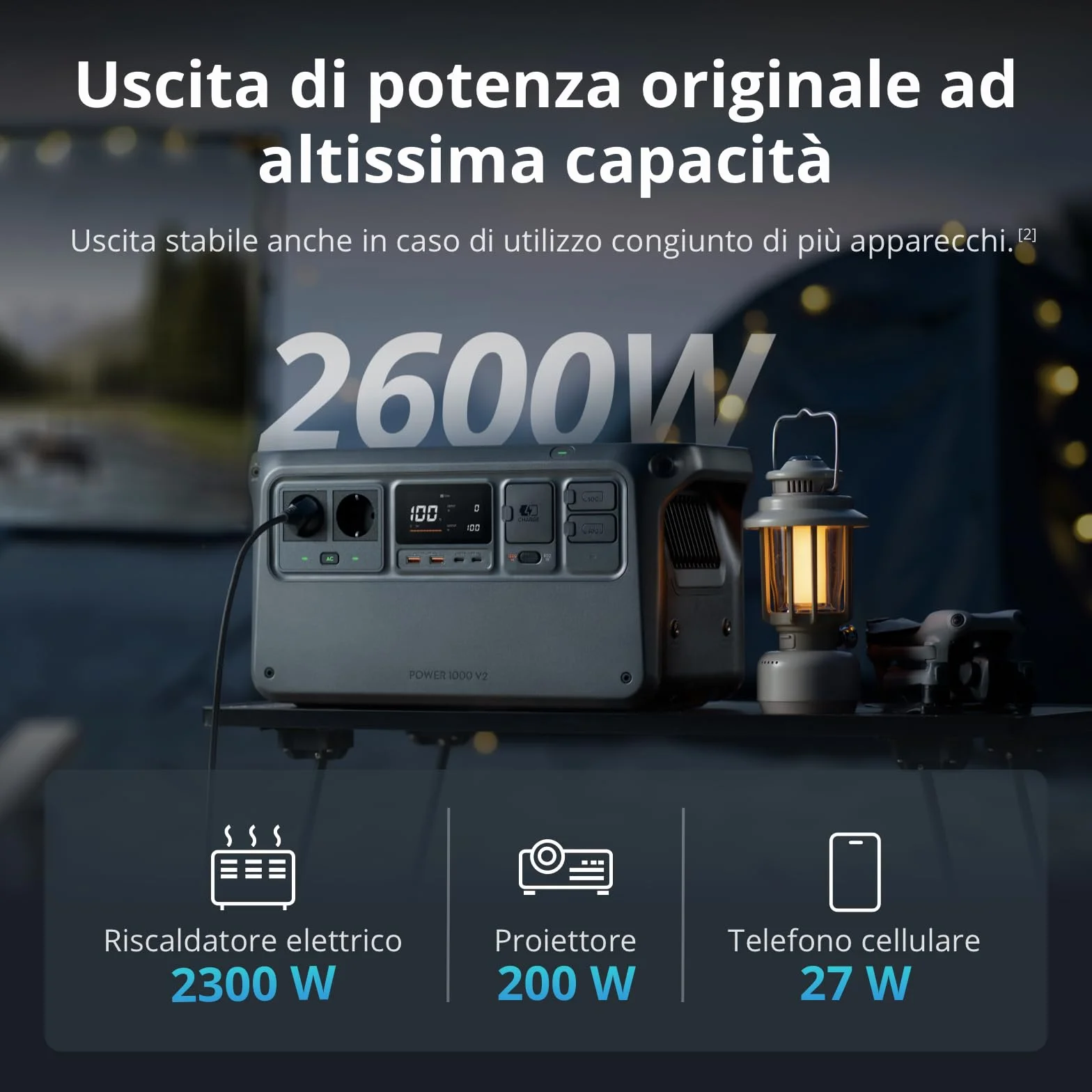 DJI Power 1000 V2 - Power station portatile 1024 Wh, ricarica rapida in 37 minuti da 0% a 80%, dimensioni compatte, batteria LiFePO4, 2600 W Power Station Solar, generatore elettrico per campeggio