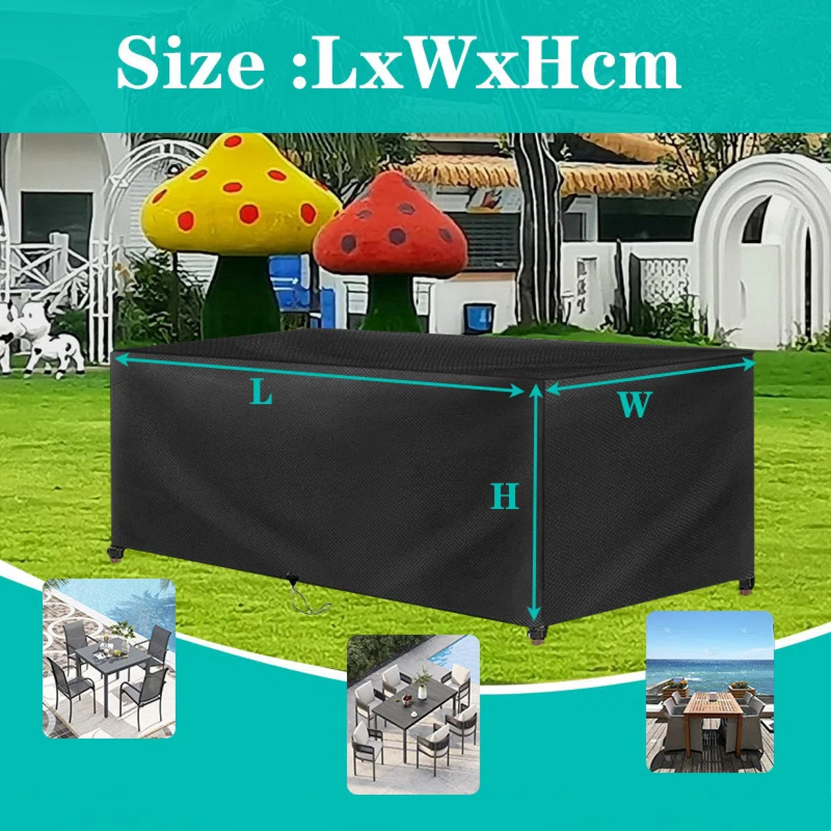 Copertura Impermeabile per Mobili Giardino 300x120x75cm/LXPXA Telo Copri Tavolo Esterno Impermeabile,Tessuto Oxford 600D Telo Copertura da Esterno Mobili e Sedie Anti-UV Antivento