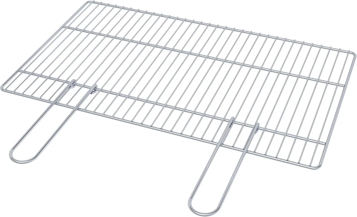 Griglia per Barbecue 67 X 40 CM In Acciao Cromato Con Manici a Tondino Richiudibili Regolabile per Barbecue a Muratura e Portatili