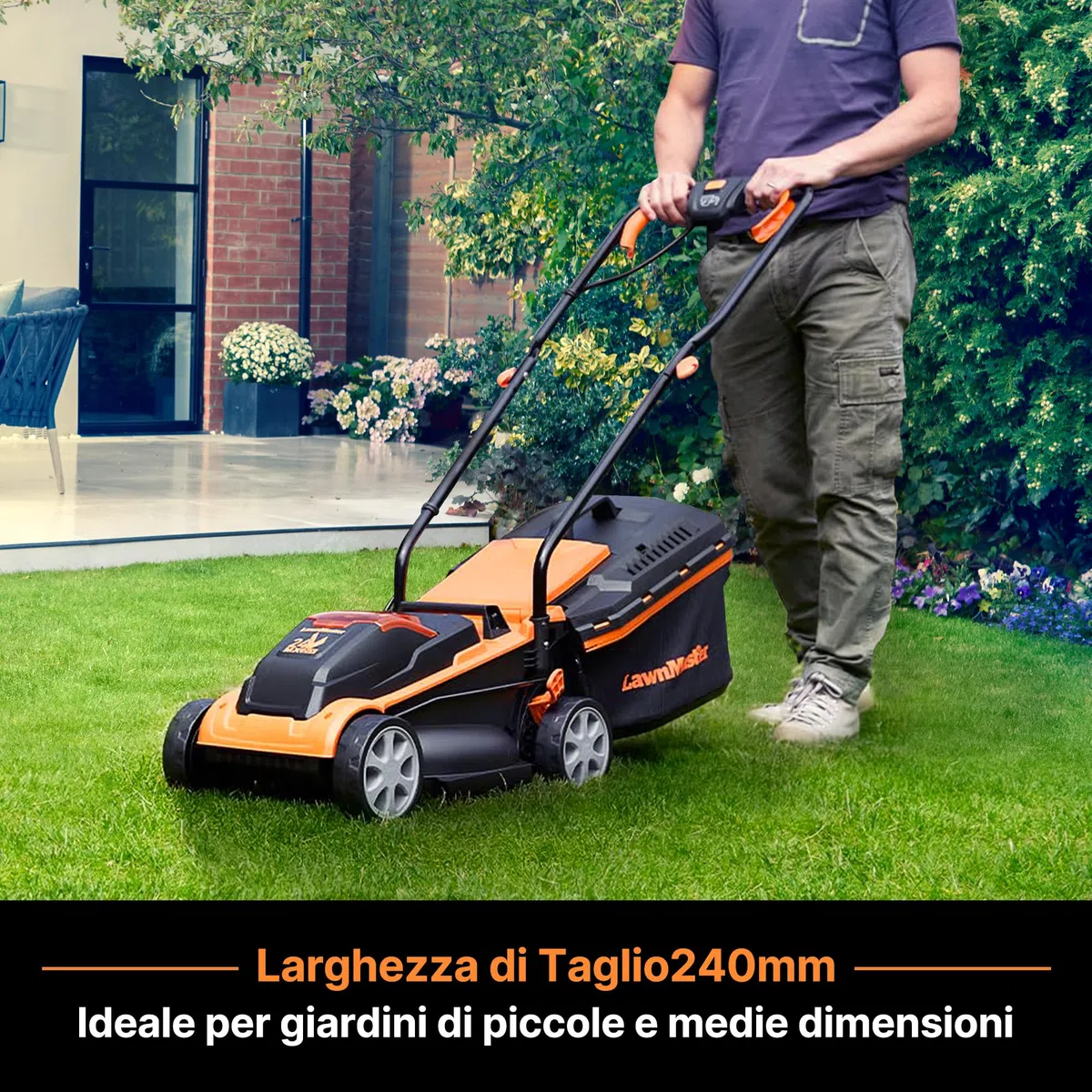 LawnMaster CLM2432K - Tosaerba a batteria 24 V, 32 cm, larghezza di taglio 150 m², altezza di taglio 25-65 mm, batteria da 4,0 Ah + caricatore
