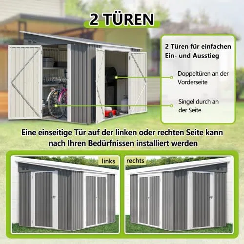 Grande casetta in metallo 1,8 x 2,4 m (circa 6 x 8 piedi) con doppie ante e serratura, deposito esterno impermeabile per terrazzo e cortile, pavimento incluso