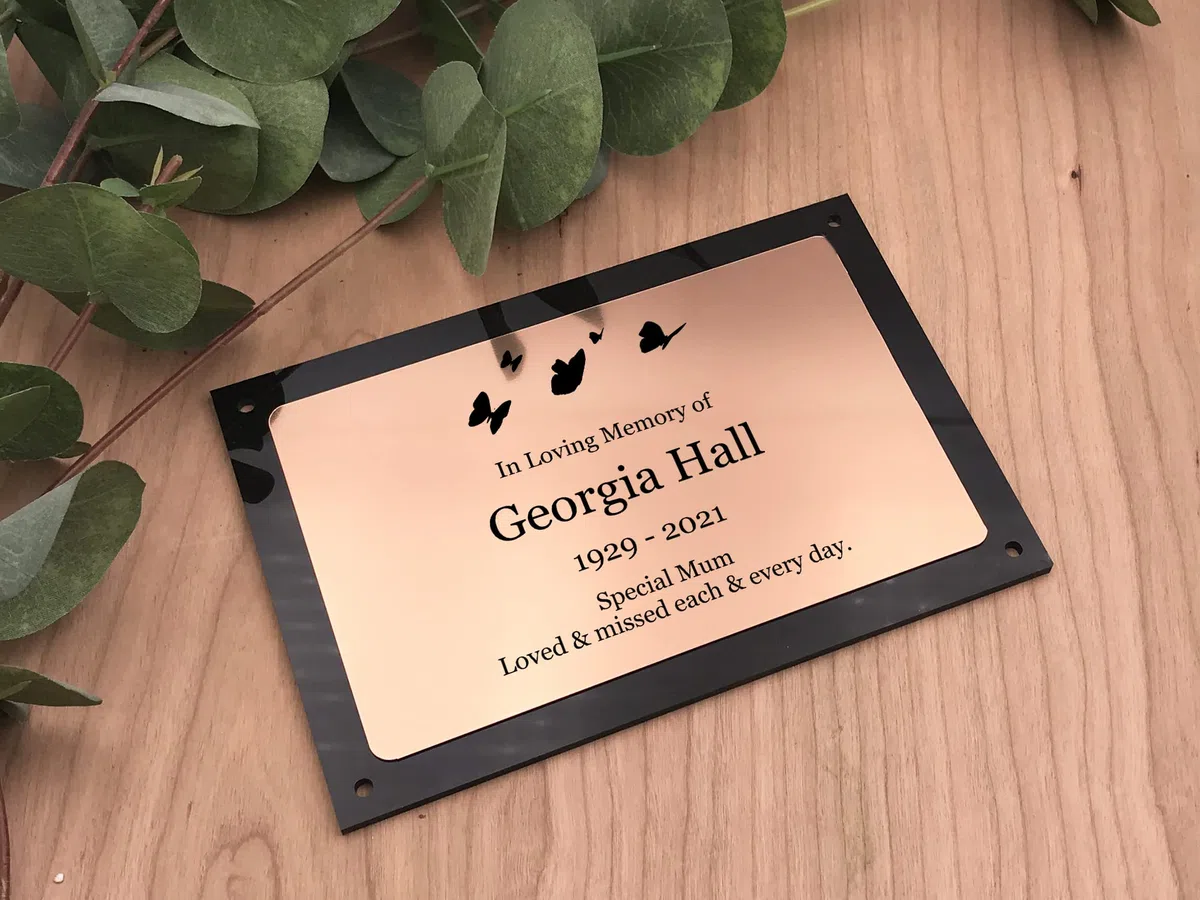 Targhetta commemorativa da giardino, decorazione da parete o tomba in acrilico, impermeabile e resistente all'usura, oro/argento/rame/bianco (grafica)