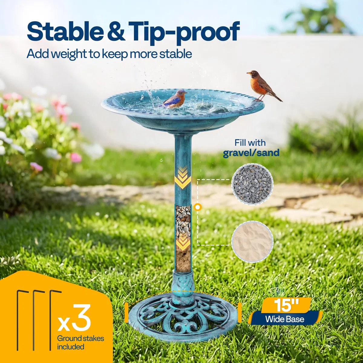VIVOHOME Abbeveratoio per Giardino 71cm Altezza Poliresina Leggero Antico Plastica Resina da Terra Esterno Ciotola d'Acqua per Uccelli